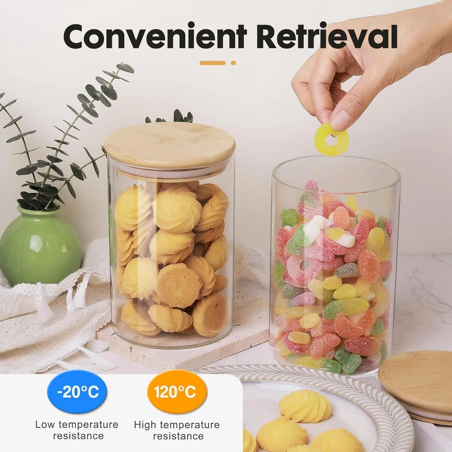 ظروف شیشه ای نگهداری مواد غذایی، ظروف شیشه ای 27oz و 54oz با درب های بامبو هواگیر، مجموعه 6 عددی [2 سایز 1550ml و 780ml] ظروف شیشه ای برای قهوه، آرد، شکر، آب نبات، کلوچه، ادویه و موارد دیگر