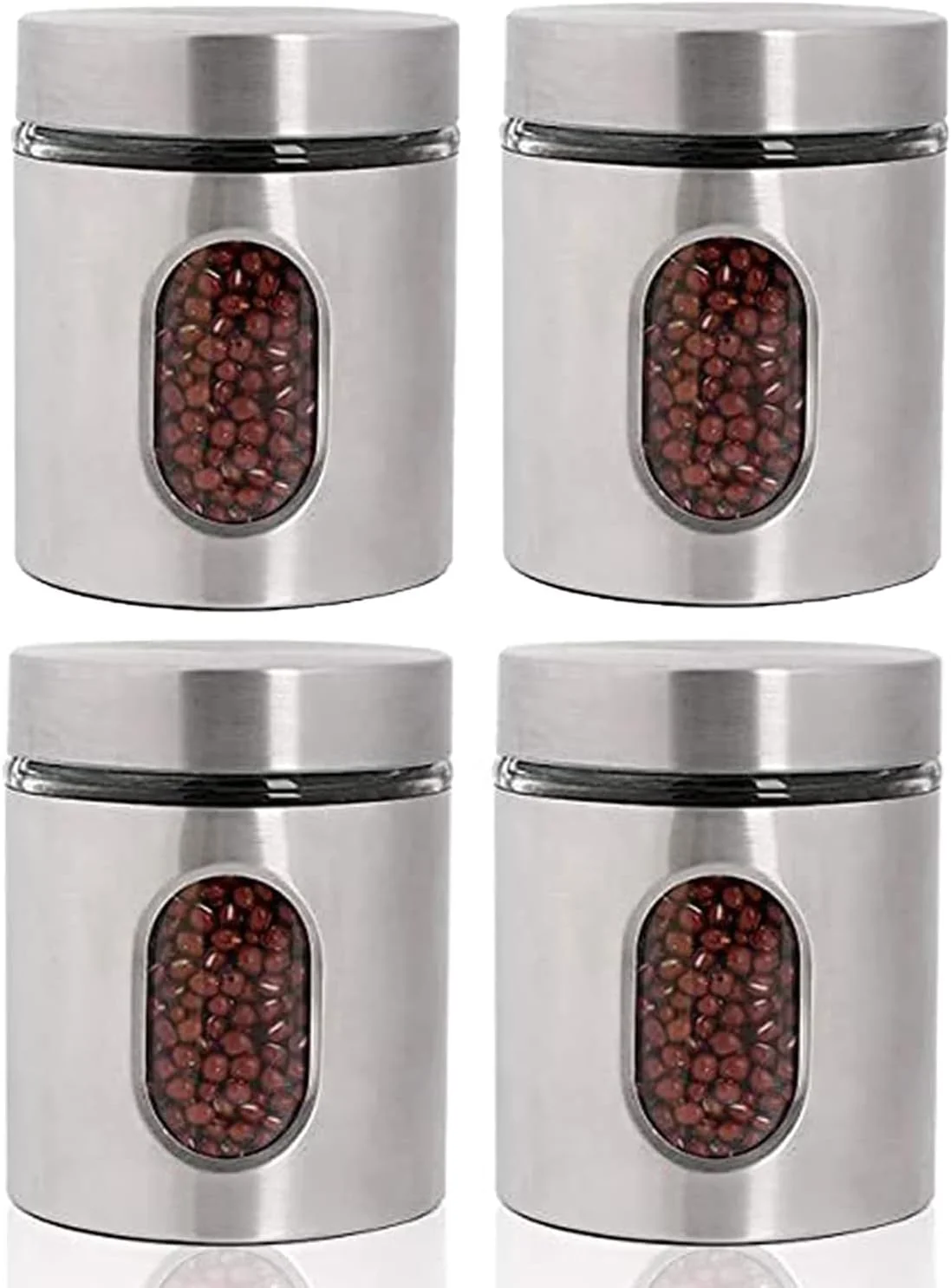 ست ظروف نگهداری مواد غذایی استیل ضد زنگ GGEROU با پنجره شیشه ای قابل مشاهده و درب های هواگیر، ست 4 تایی ظروف نگهداری شکر، قهوه، چای و آبنبات، ظروف نگهداری مواد غذایی، مخزن نگهداری غلات (S: 600ml) ست ظروف نگهداری مواد غذایی استیل ضد زنگ GGEROU با پنجره شیشه ای قابل مشاهده و درب های هواگیر، ست 4 تایی ظروف نگهداری شکر، قهوه، چای و آبنبات، ظروف نگهداری مواد غذایی، مخزن نگهداری غلات (S: 600ml)