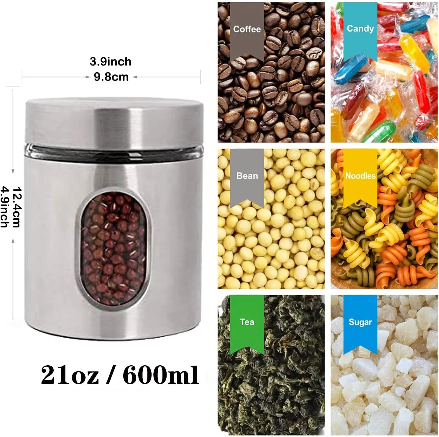 ست ظروف نگهداری مواد غذایی استیل ضد زنگ GGEROU با پنجره شیشه ای قابل مشاهده و درب های هواگیر، ست 4 تایی ظروف نگهداری شکر، قهوه، چای و آبنبات، ظروف نگهداری مواد غذایی، مخزن نگهداری غلات (S: 600ml) ست ظروف نگهداری مواد غذایی استیل ضد زنگ GGEROU با پنجره شیشه ای قابل مشاهده و درب های هواگیر، ست 4 تایی ظروف نگهداری شکر، قهوه، چای و آبنبات، ظروف نگهداری مواد غذایی، مخزن نگهداری غلات (S: 600ml)