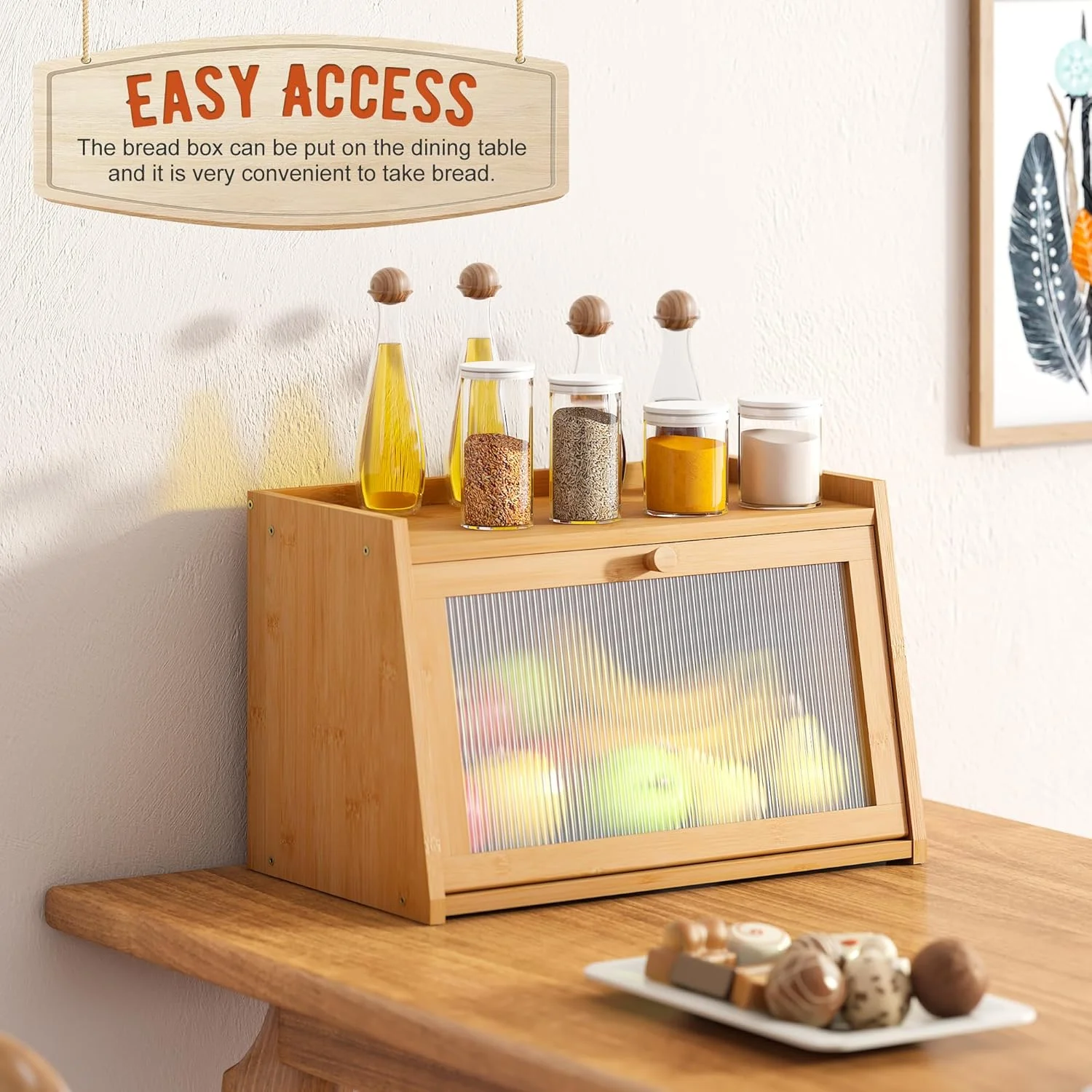 ظرف نان بزرگ GHWIE، جا نانی روستایی با پنجره شفاف برای روی میز آشپزخانه، طبیعی، 520-CH-XMBX-1D-YS ظرف نان بزرگ GHWIE، جا نانی روستایی با پنجره شفاف برای روی میز آشپزخانه، طبیعی، 520-CH-XMBX-1D-YS