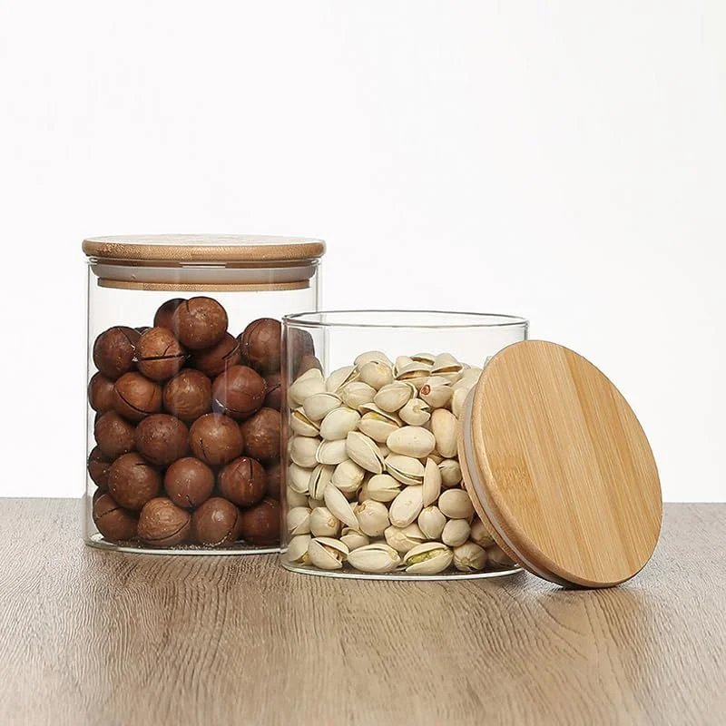 ظرف شیشه ای نگهداری مواد غذایی آشپزخانه با درب بامبو - ظروف نگهداری دربسته برای آشپزخانه، انبار، ادویه جات، مواد خشک - بسته ترکیبی چند سایز (ست 4 عددی) [2 عدد 250 میلی لیتر 2 عدد 400 میلی لیتر]