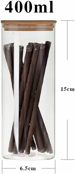 ظرف شیشه ای نگهداری مواد غذایی آشپزخانه با درب بامبو - ظروف نگهداری دربسته برای آشپزخانه، انبار، ادویه جات، مواد خشک - بسته ترکیبی چند سایز (ست 4 عددی) [2 عدد 250 میلی لیتر 2 عدد 400 میلی لیتر]