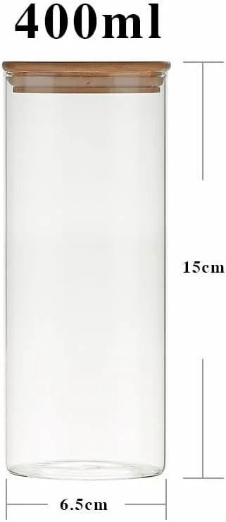 ظرف شیشه ای نگهداری مواد غذایی آشپزخانه با درب بامبو - ظروف نگهداری دربسته برای آشپزخانه، انبار، ادویه جات، مواد خشک - بسته ترکیبی چند سایز (ست 4 عددی) [2 عدد 250 میلی لیتر 2 عدد 400 میلی لیتر]