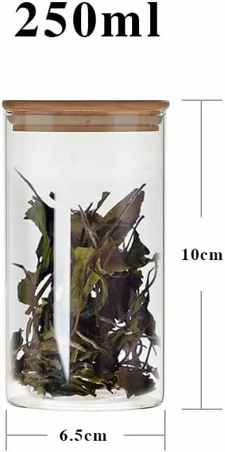 ظرف شیشه ای نگهداری مواد غذایی آشپزخانه با درب بامبو - ظروف نگهداری دربسته برای آشپزخانه، انبار، ادویه جات، مواد خشک - بسته ترکیبی چند سایز (ست 4 عددی) [2 عدد 250 میلی لیتر 2 عدد 400 میلی لیتر]