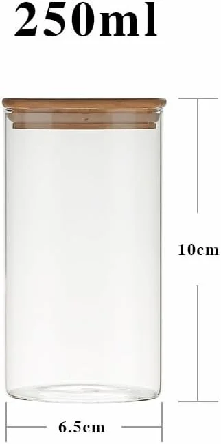 ظرف شیشه ای نگهداری مواد غذایی آشپزخانه با درب بامبو - ظروف نگهداری دربسته برای آشپزخانه، انبار، ادویه جات، مواد خشک - بسته ترکیبی چند سایز (ست 4 عددی) [2 عدد 250 میلی لیتر 2 عدد 400 میلی لیتر]