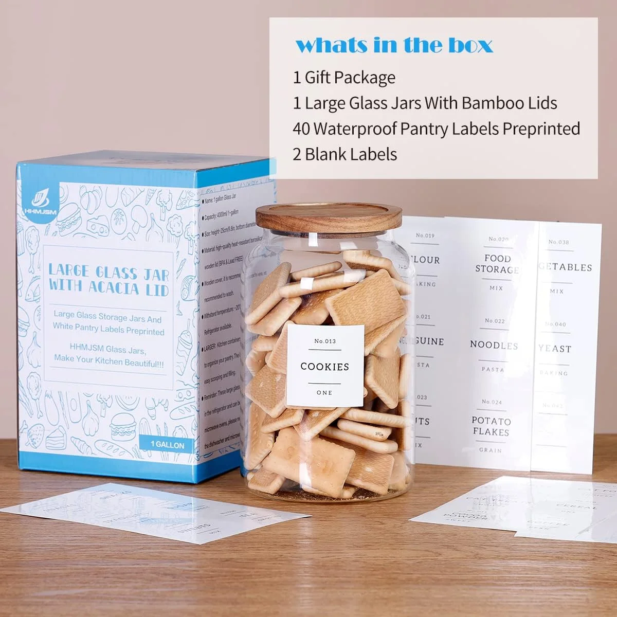 ظرف شیشه ای بزرگ کوکی 1 گالن با درب های چوبی آکاسیا - ظروف ذخیره سازی مواد غذایی ضخیم با 42 برچسب ضد آب از پیش چاپ شده برای آشپزخانه - محفظه شیشه ای شفاف برای آرد، برنج، قهوه ظرف شیشه ای بزرگ کوکی 1 گالن با درب های چوبی آکاسیا - ظروف ذخیره سازی مواد غذایی ضخیم با 42 برچسب ضد آب از پیش چاپ شده برای آشپزخانه - محفظه شیشه ای شفاف برای آرد، برنج، قهوه