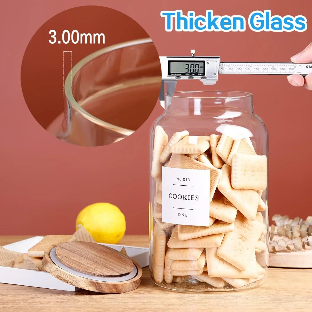 ظرف شیشه ای بزرگ کوکی 1 گالن با درب های چوبی آکاسیا - ظروف ذخیره سازی مواد غذایی ضخیم با 42 برچسب ضد آب از پیش چاپ شده برای آشپزخانه - محفظه شیشه ای شفاف برای آرد، برنج، قهوه ظرف شیشه ای بزرگ کوکی 1 گالن با درب های چوبی آکاسیا - ظروف ذخیره سازی مواد غذایی ضخیم با 42 برچسب ضد آب از پیش چاپ شده برای آشپزخانه - محفظه شیشه ای شفاف برای آرد، برنج، قهوه