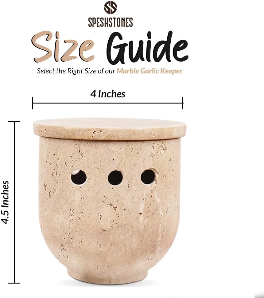 ظرف نگهداری سیر تراورتن دست ساز 4.5 اینچی با درب - ظرف سنگی سیر برای نگهداری روی پیشخوان، محفظه سیر برای سیر تازه. ظرف نگهداری سیر تراورتن دست ساز 4.5 اینچی با درب - ظرف سنگی سیر برای نگهداری روی پیشخوان، محفظه سیر برای سیر تازه.