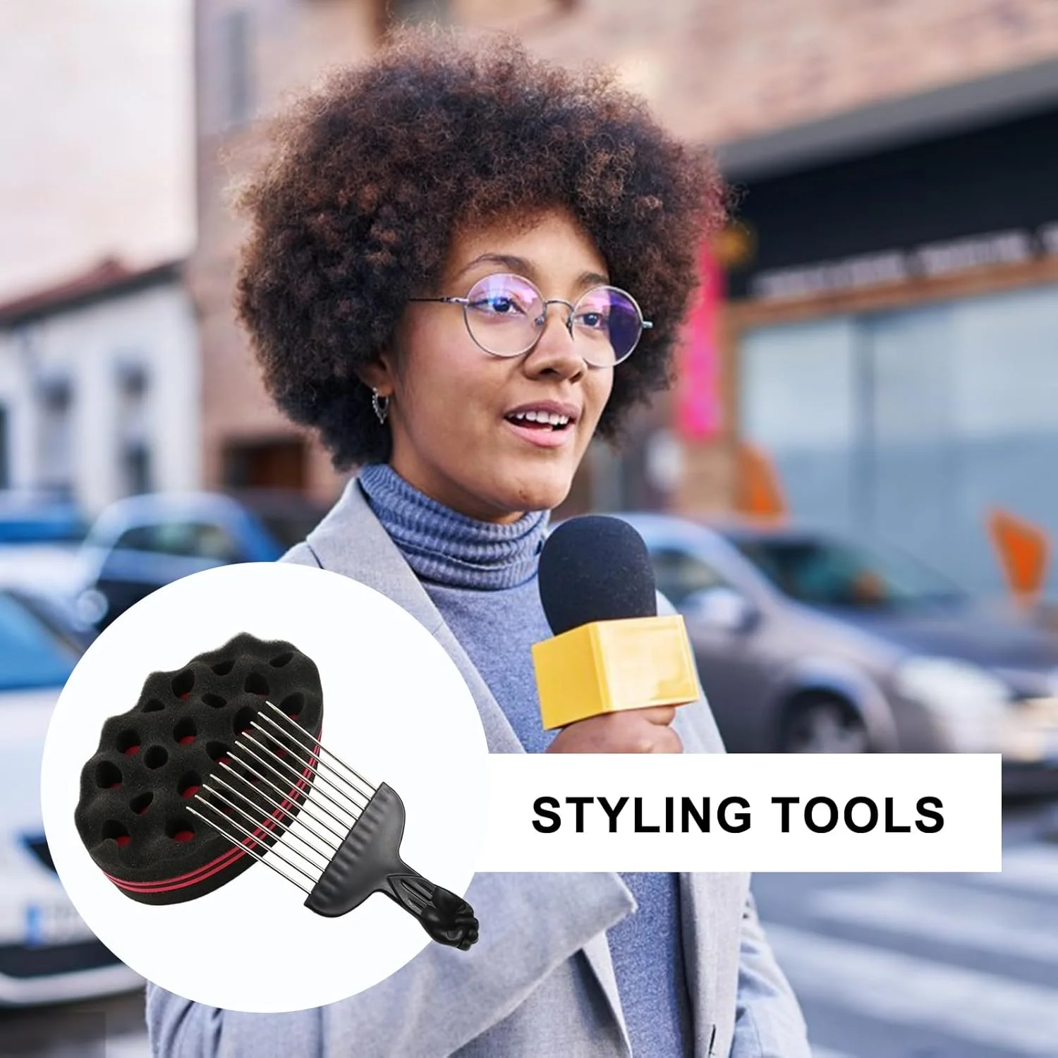 برس اسفنجی، ابزار حالت دهنده و فر کننده موی آفریقایی، ابزار حجم دهنده مو برای حالت دادن به موهای بافته شده، مناسب برای استفاده در سالن، منزل، آرایشگاه و نگهداری و حالت دهی مو