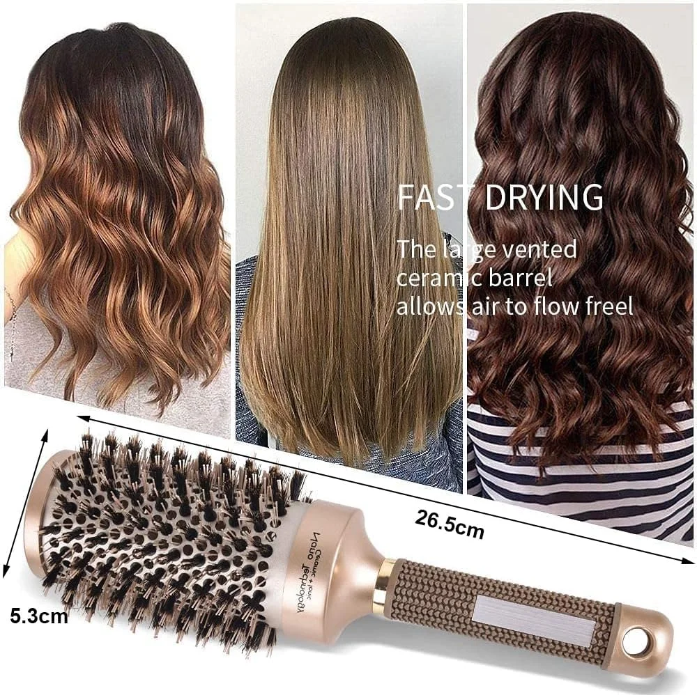 برس گرد 53 میلی‌متری STAYOUNG برای حالت دادن به مو - برس موی گرد یونی برای خشک کردن، برس موی نانو سرامیکی حرارتی و یونی برای خشک کردن با سشوار، صاف کردن، موهای براق و موج دار