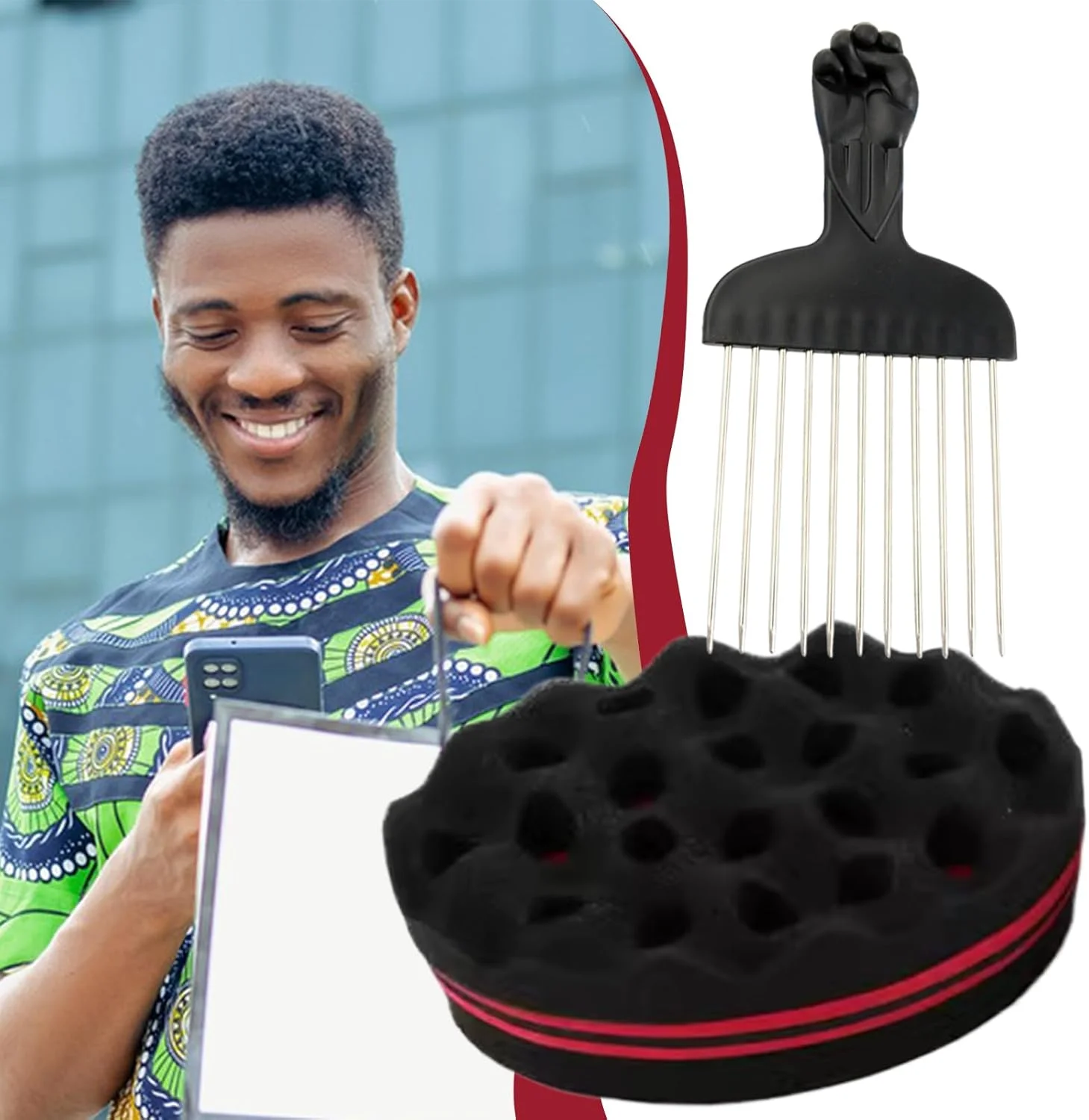 برس اسفنجی، ابزار حالت دهنده و فر کننده موی آفریقایی، ابزار حجم دهنده مو برای حالت دادن به موهای بافته شده، مناسب برای استفاده در سالن، منزل، آرایشگاه و نگهداری و حالت دهی مو