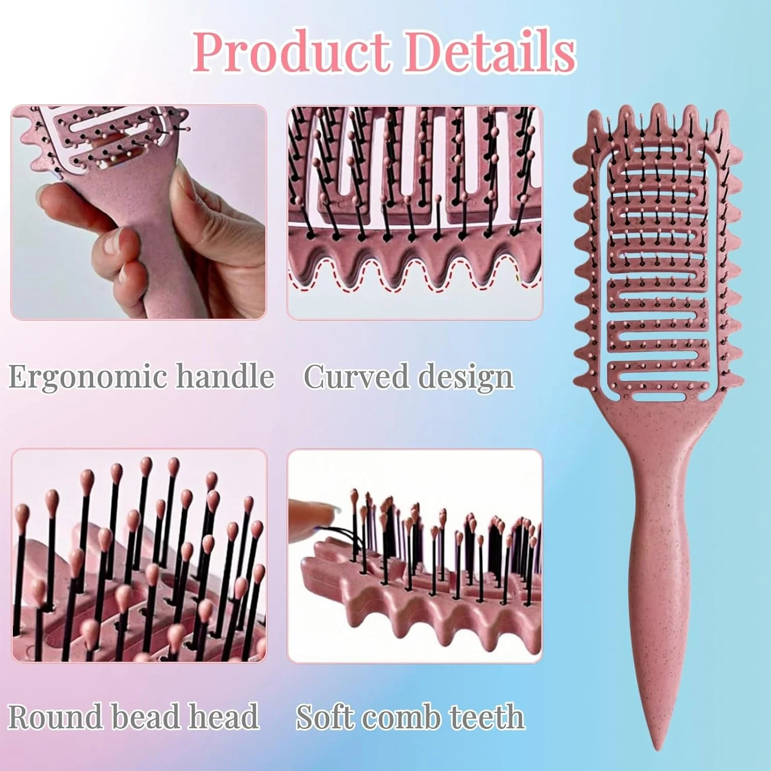 برس حالت دهنده موی فر اسپانکلد، برس فر کننده مو، برس های حالت دهنده فر، شانه باز کننده گره برای زنان و مردان (مشکی)