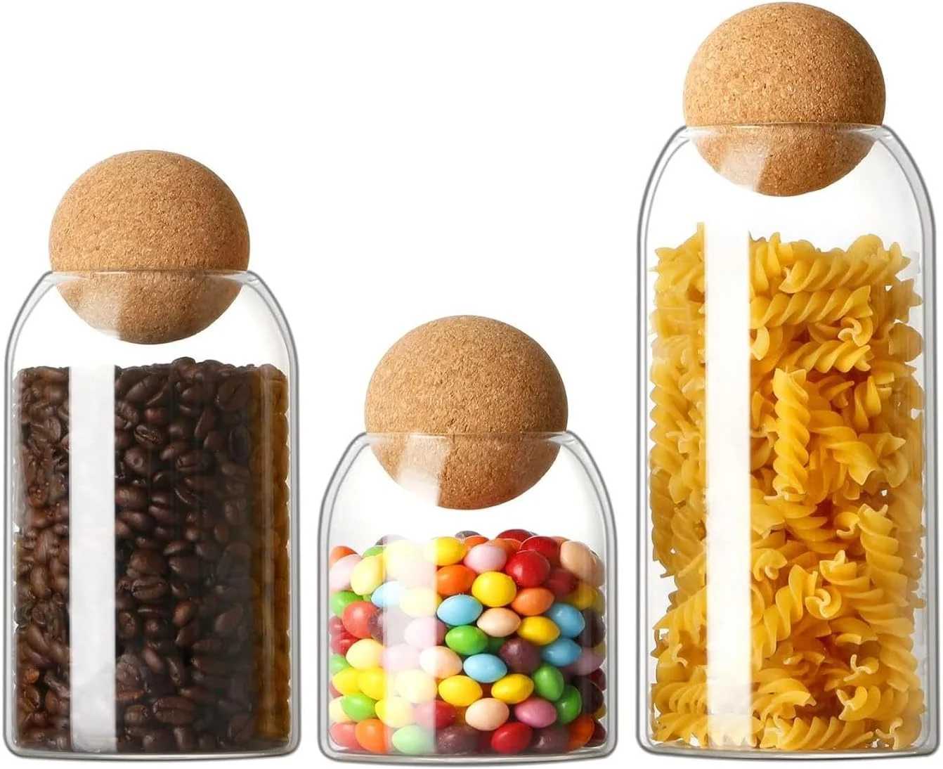 ست 3 عددی ظروف شیشه ای نگهداری مواد غذایی FUFU با درب چوبی، ظروف شیشه ای بامبو با مهر و موم مناسب، ظروف قهوه در اندازه های مختلف برای پیشخوان آشپزخانه، انبار، چای، شکر، آرد