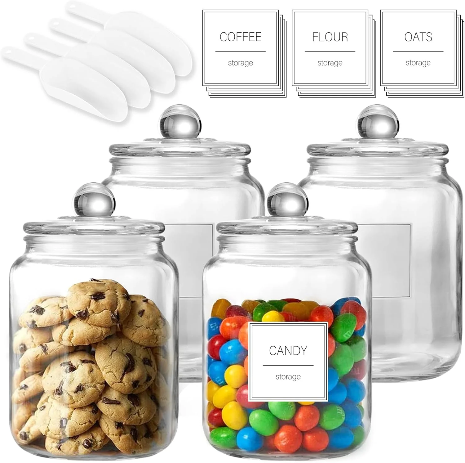 ست 4 عددی شیشه های بزرگ نیم گالنی FyndraX با درب، ظروف شفاف و ضد هوا برای سازماندهی مواد غذایی آشپزخانه، اتاق لباسشویی و انبار