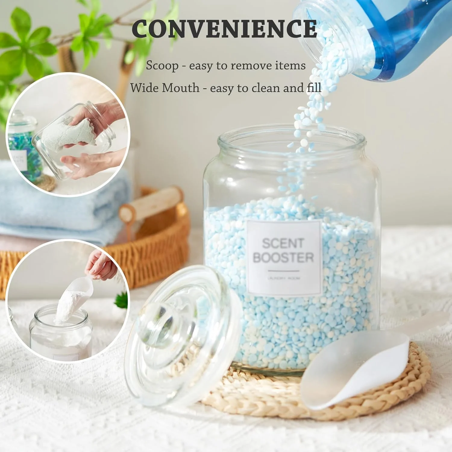 ظروف شیشه ای نیم گالنی FyndraX - ظروف بزرگ درب دار با پیمانه و برچسب برای سازماندهی و نگهداری لباسشویی، حمام، آشپزخانه و انبار، ست 4 عددی