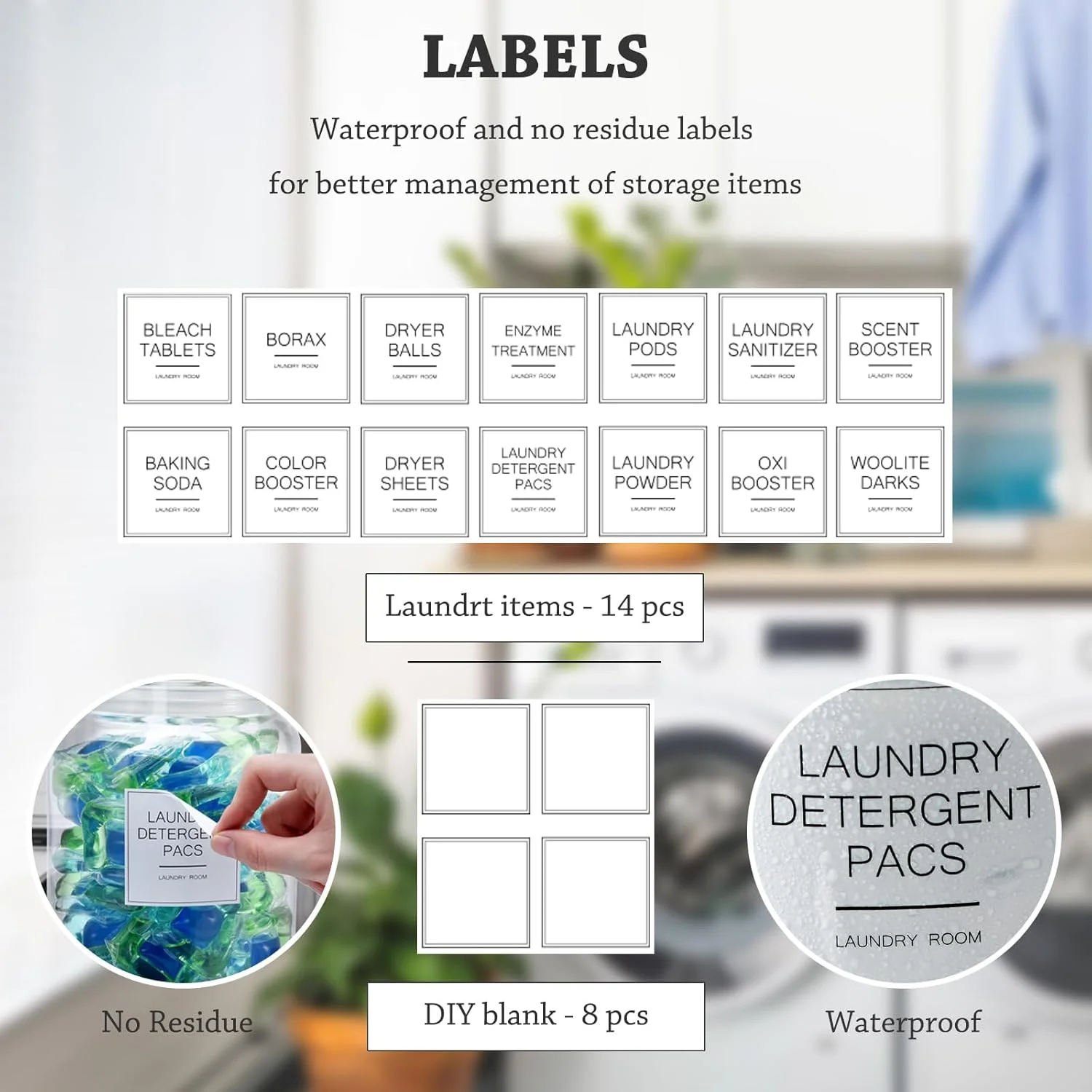 ظروف شیشه ای نیم گالنی FyndraX - ظروف بزرگ درب دار با پیمانه و برچسب برای سازماندهی و نگهداری لباسشویی، حمام، آشپزخانه و انبار، ست 4 عددی
