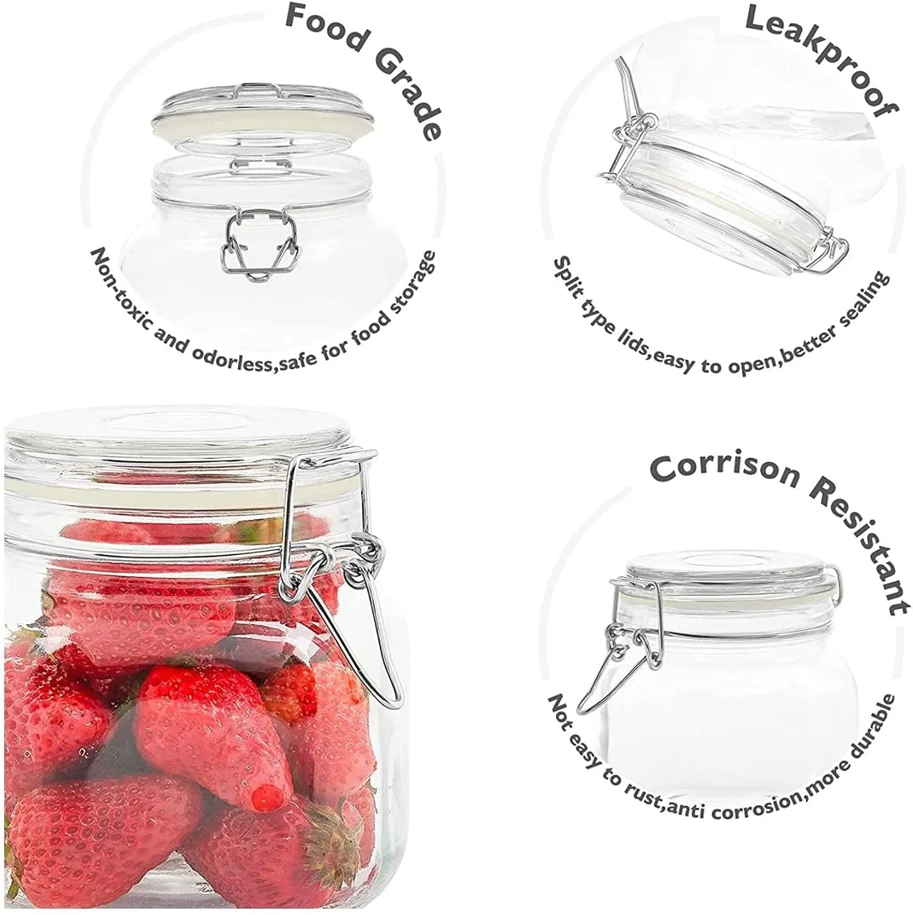 ظرف نگهداری مواد غذایی مربعی FUFU با درب های شفاف و گیره سیمی (750 میلی لیتر) - ست 3 عددی