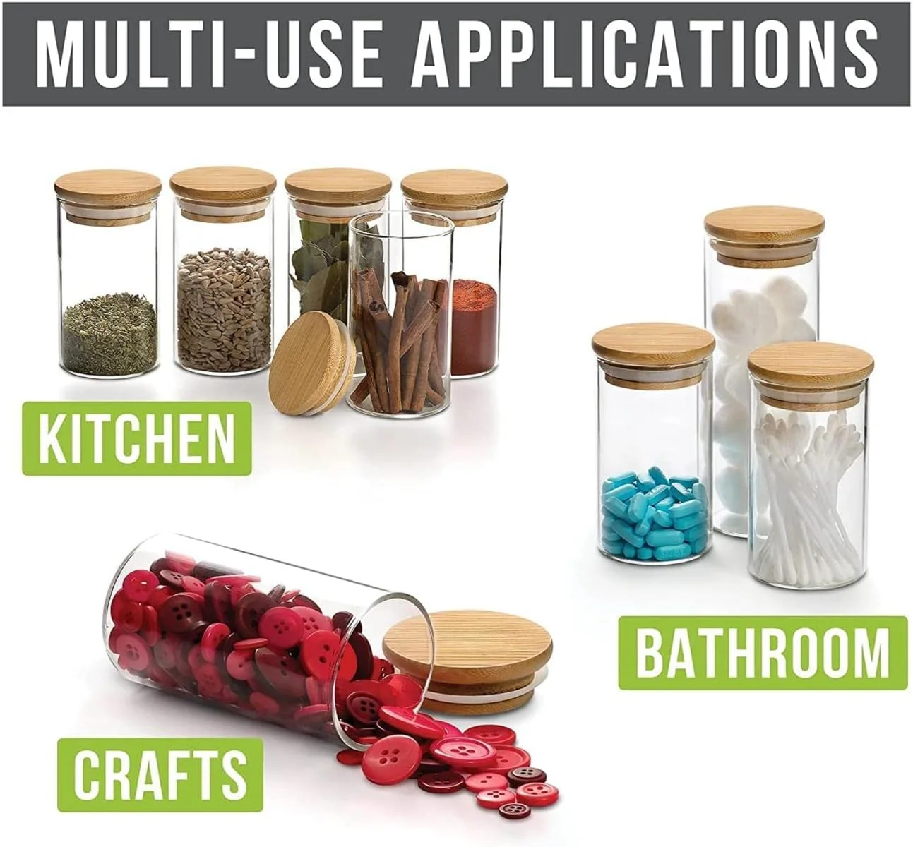 ظروف ادویه FUFU با درب بامبو، ظروف ادویه شیشه ای با برچسب، شیشه با درب هواگیر، 12 عدد ظرف ادویه برای نگهداری ادویه، گیاهان، غلات 150 میلی لیتر