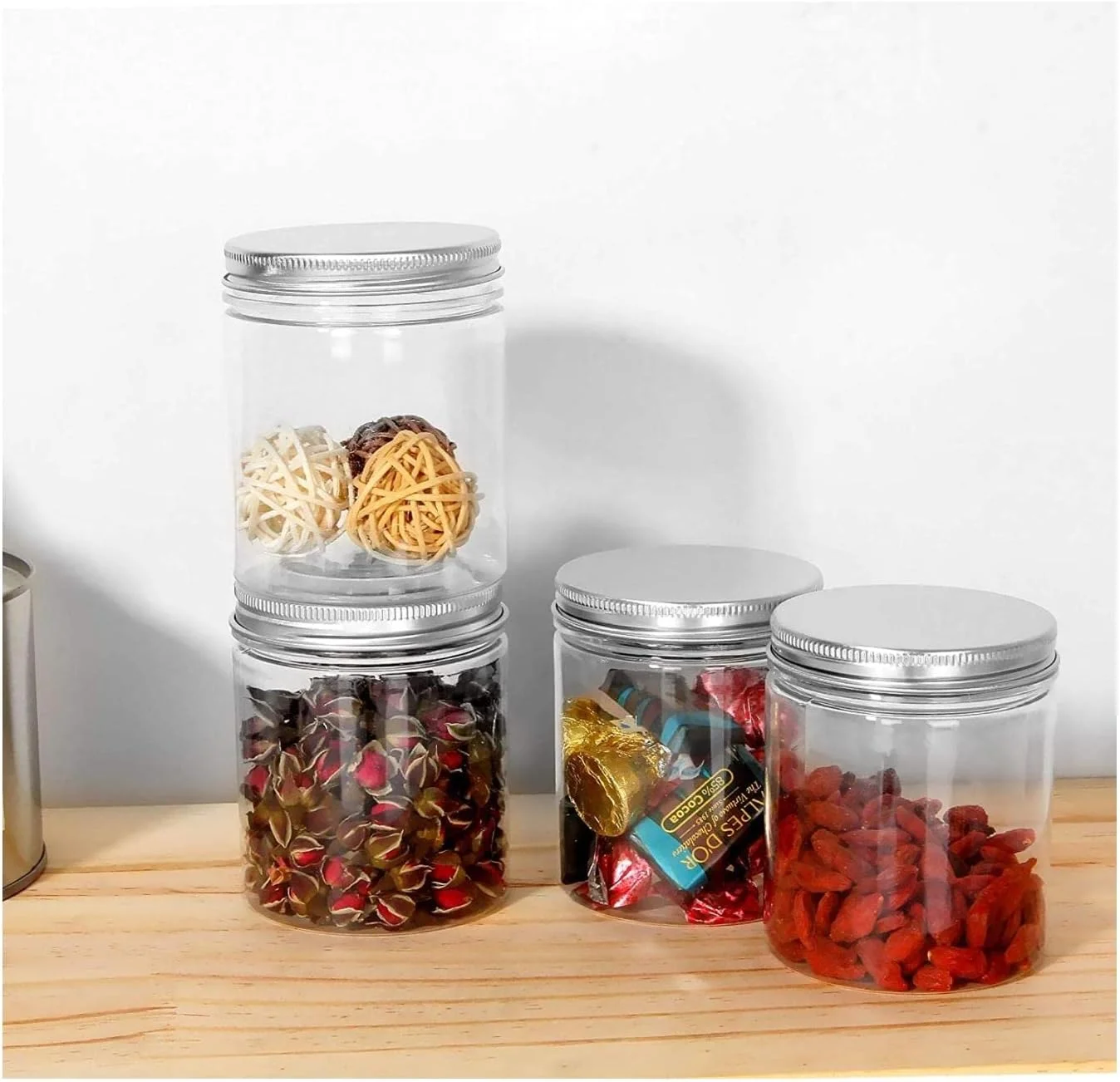 ظروف پلاستیکی 473 میلی لیتری FUFU، ظروف نگهداری پلاستیکی شفاف دهانه گشاد با درب برای نگهداری آشپزخانه و منزل، ظروف دربسته 6 عددی