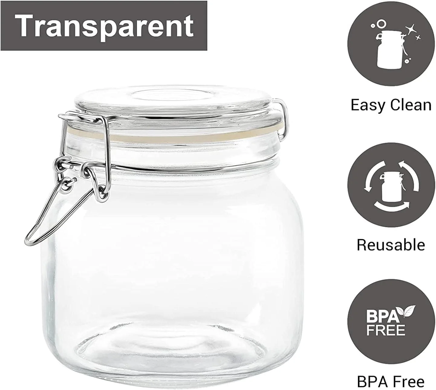 ظرف نگهداری مواد غذایی مربعی FUFU با درب های شفاف و گیره سیمی (750 میلی لیتر) - ست 3 عددی