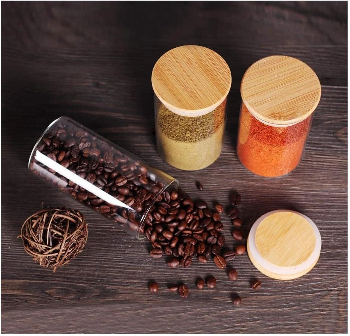 ظروف ادویه FUFU با درب بامبو، ظروف ادویه شیشه ای با برچسب، شیشه با درب هواگیر، 12 عدد ظرف ادویه برای نگهداری ادویه، گیاهان، غلات 150 میلی لیتر