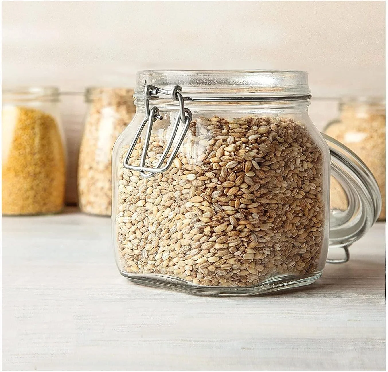 ظرف نگهداری مواد غذایی مربعی FUFU با درب های شفاف و گیره سیمی (750 میلی لیتر) - ست 3 عددی