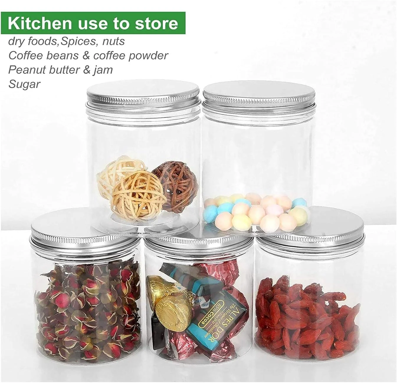 ظروف پلاستیکی 473 میلی لیتری FUFU، ظروف نگهداری پلاستیکی شفاف دهانه گشاد با درب برای نگهداری آشپزخانه و منزل، ظروف دربسته 6 عددی