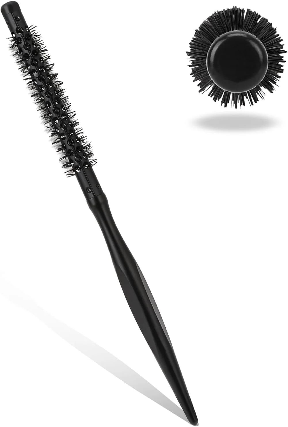 Small Round Brush for Blow Drying, 1/2 Inch Mini Quiff Roller Brush Portable Curling Brush Travel Round Brush with Wooden Handle and Nylon Bristles Styling Hair Brush for Curling, Short Hair,Thin Hair