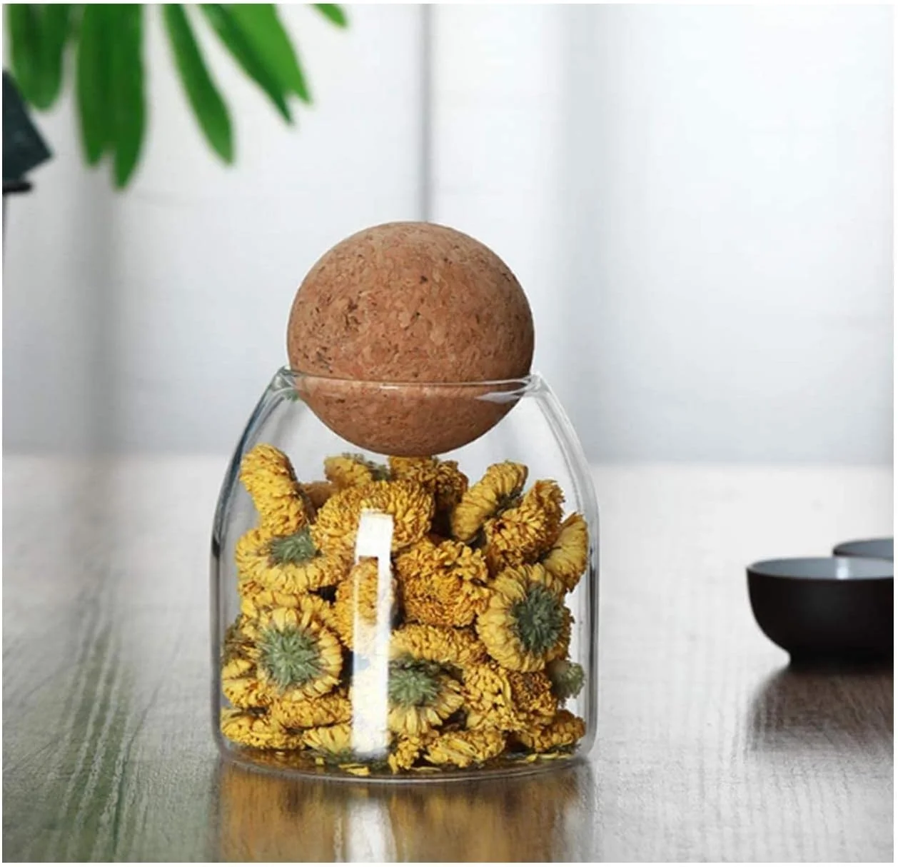 FUFU 3Pcs/Set Glass Food Storage Jars with Wood Lid Ball, Bamboo Glass Storage Containers with Good Sealing, Different Sizes Coffee Container for Kitchen Counter, Pantry, Tea, Sugar, Flour 500ml