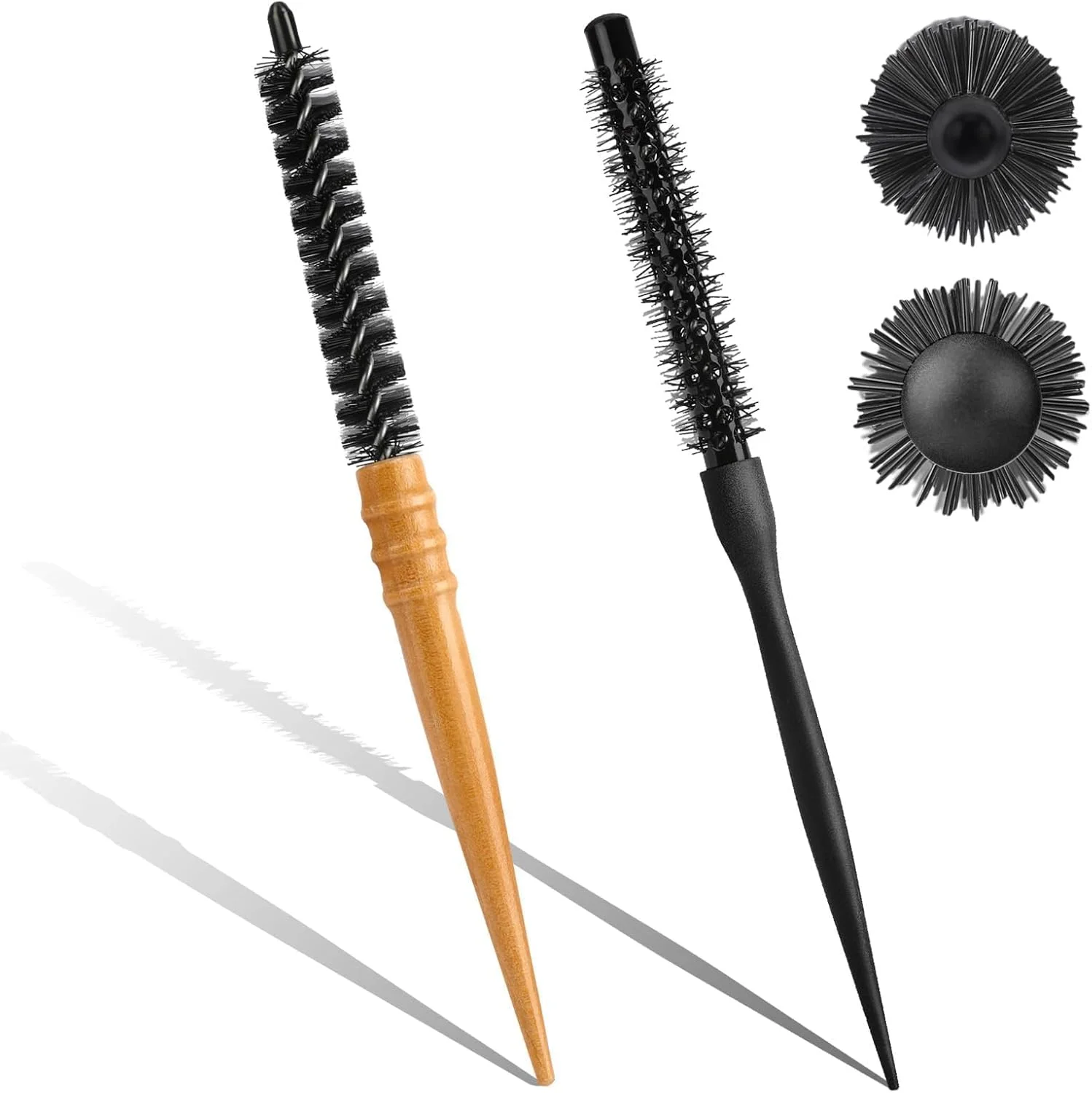 Small Round Brush for Blow Drying, (2 Pcs) Mini Round Brush Nylon Hair Brush Roller Brush Professional Hair Styling Brush for Short Hair Curly Hair Bangs Styling Beard Care (2 Styles)