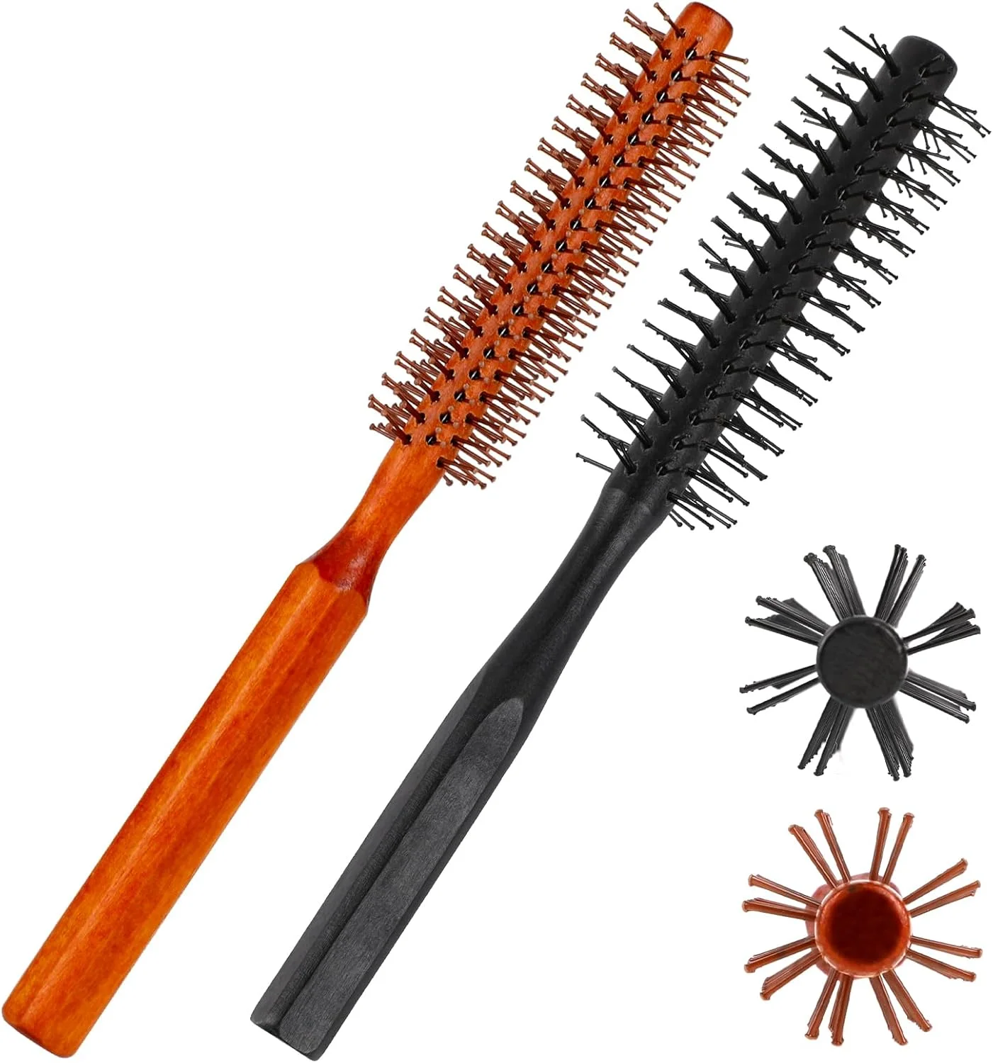 برس گرد کوچک برای خشک کردن مو، بسته 2 عددی، برس کوچک حالت دهنده مو با 8 ردیف موهای نایلونی، شانه فر کننده گرد، برس موی فر کننده مسافرتی برای موهای خیس، موج دار، چتری، لیفتینگ و حالت دادن به فر