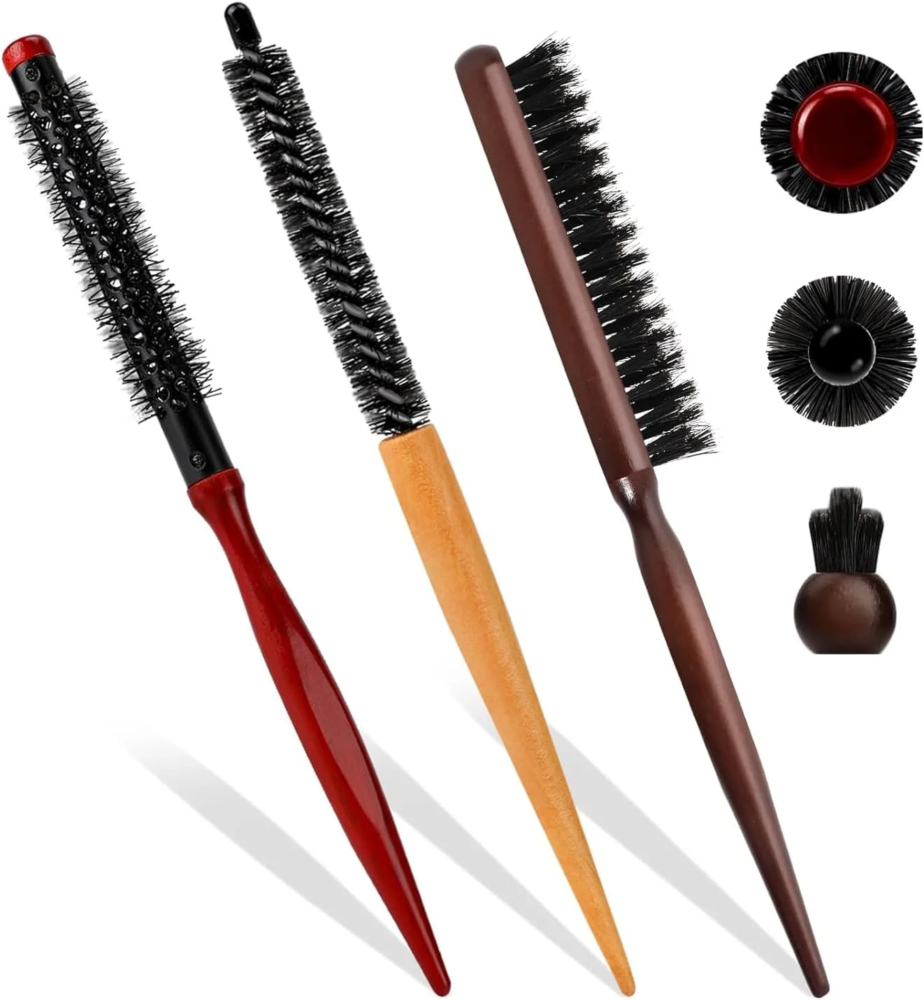 Small Round Brush for Short Hair, 3-Set Mini Hair Brush Roller Brushes for Women Nylon/Boar Bristles Brush for Blow Drying Thin Hair, Bangs Lifting, Volume, Styling, Curling, Men's Beard Brush