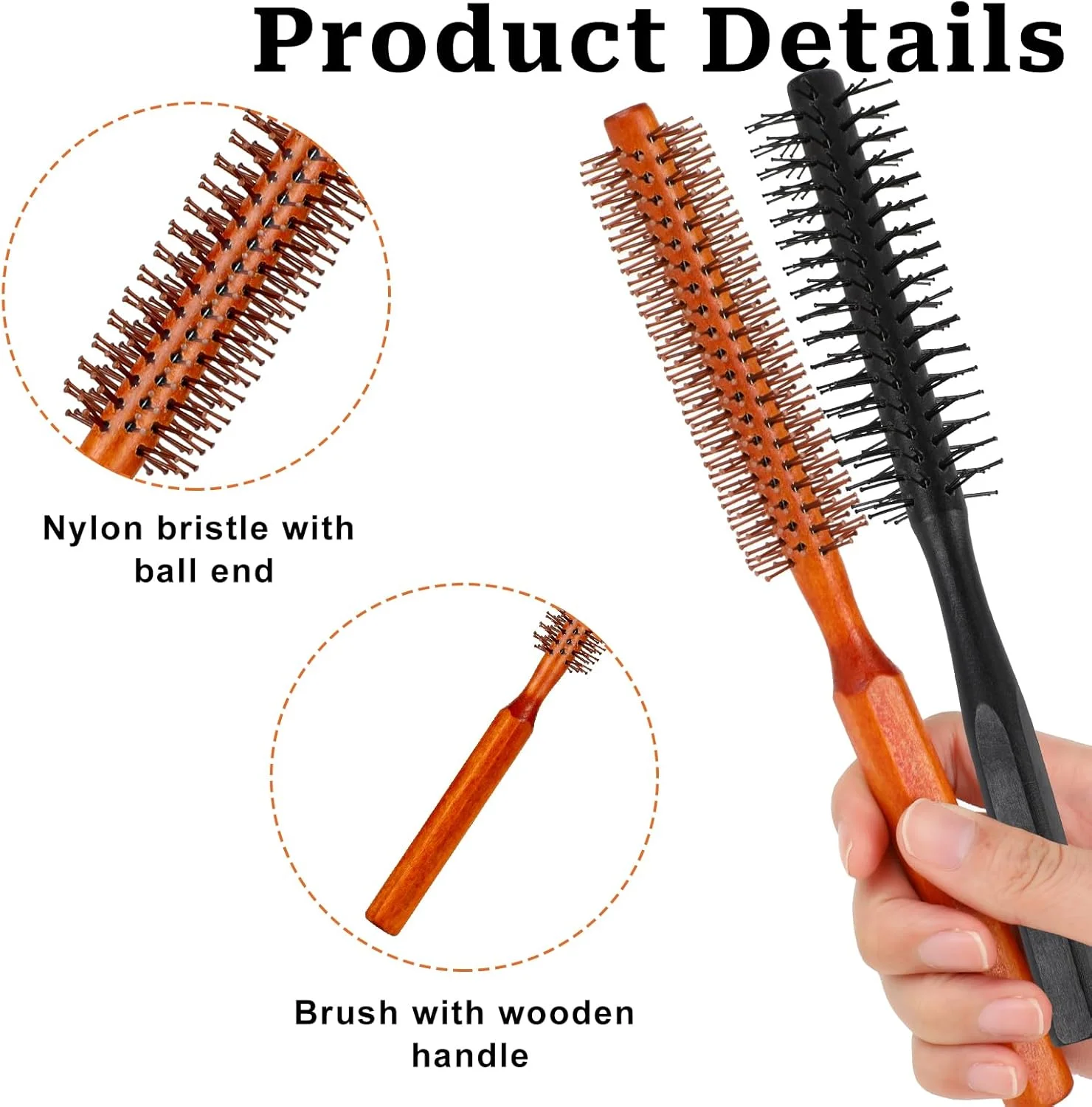 برس گرد کوچک برای خشک کردن مو، بسته 2 عددی، برس کوچک حالت دهنده مو با 8 ردیف موهای نایلونی، شانه فر کننده گرد، برس موی فر کننده مسافرتی برای موهای خیس، موج دار، چتری، لیفتینگ و حالت دادن به فر