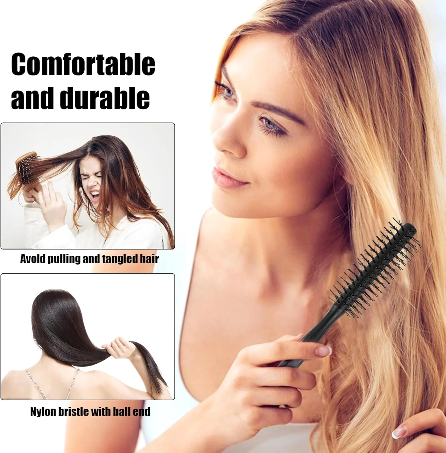 برس گرد کوچک برای خشک کردن مو، بسته 2 عددی، برس کوچک حالت دهنده مو با 8 ردیف موهای نایلونی، شانه فر کننده گرد، برس موی فر کننده مسافرتی برای موهای خیس، موج دار، چتری، لیفتینگ و حالت دادن به فر