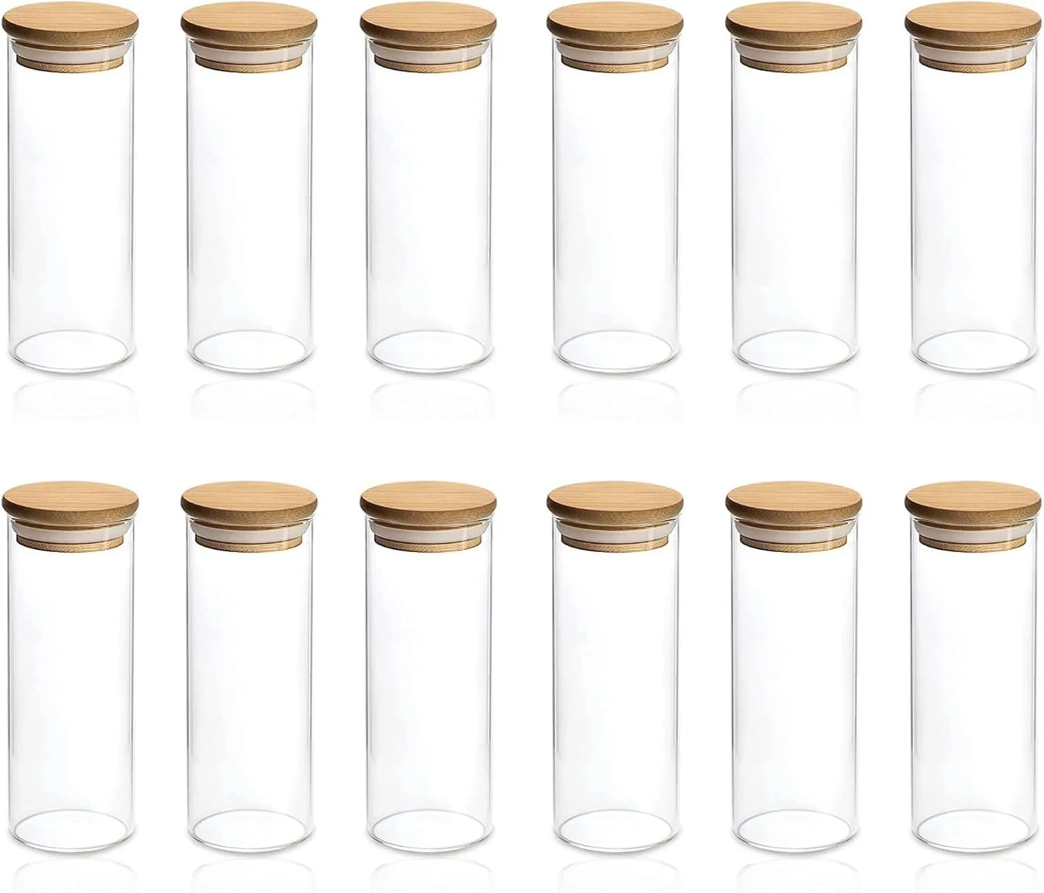 ظروف ادویه FUFU با درب بامبو، ظروف ادویه شیشه ای با برچسب، ظروف شیشه ای با درب های محکم، 12 عدد ظروف ادویه برای نگهداری ادویه جات، گیاهان، غلات 270 میلی لیتر