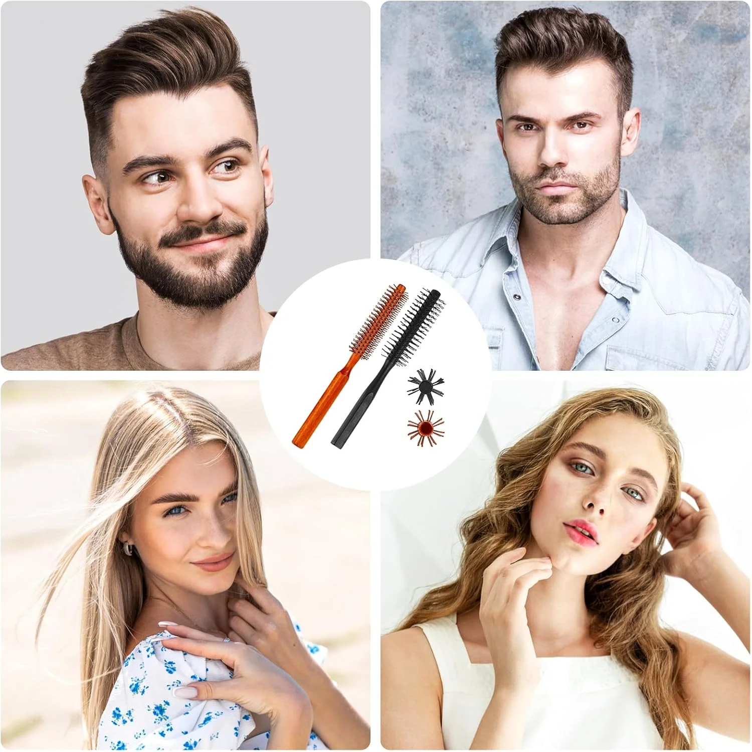 برس گرد کوچک برای خشک کردن مو، بسته 2 عددی، برس کوچک حالت دهنده مو با 8 ردیف موهای نایلونی، شانه فر کننده گرد، برس موی فر کننده مسافرتی برای موهای خیس، موج دار، چتری، لیفتینگ و حالت دادن به فر