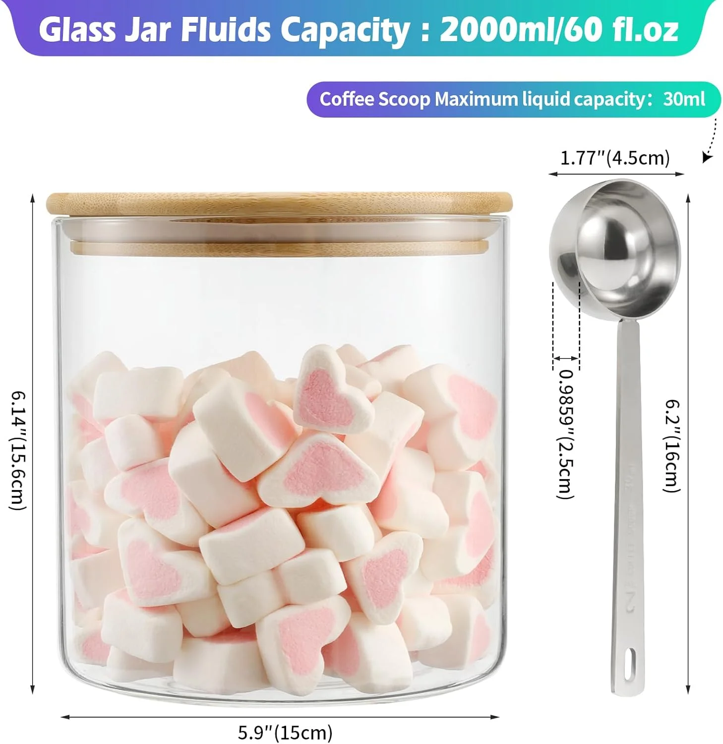 ظروف شیشه ای بزرگ Foyofly با درب، قاشق، ظروف نگهداری آرد و شکر، ظرف کوکی دهانه گشاد، ظرف استارتر خمیر ترش، ظروف آشپزخانه شیشه ای برای انبار، دانه های قهوه، برنج، پاستا، تنقلات