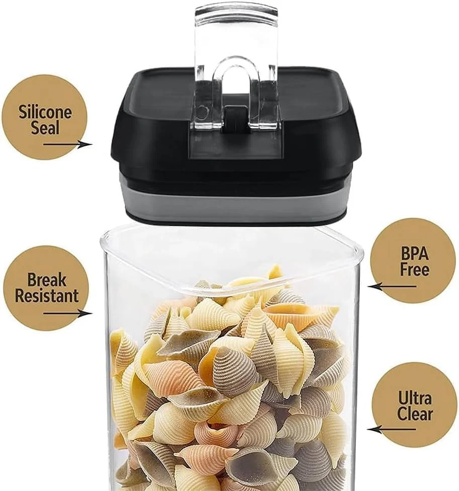 ست ظروف نگهداری مواد غذایی 7 تکه، ظروف آشپزخانه قابل چیدن، فنجان های اندازه گیری و برچسب های تخته سیاه قابل استفاده مجدد برای کوکی ها، لوبیا قرمز، دانه های قهوه، پاستا، نخود فرنگی، بلغور جو دوسر، شکر، رشته فرنگی