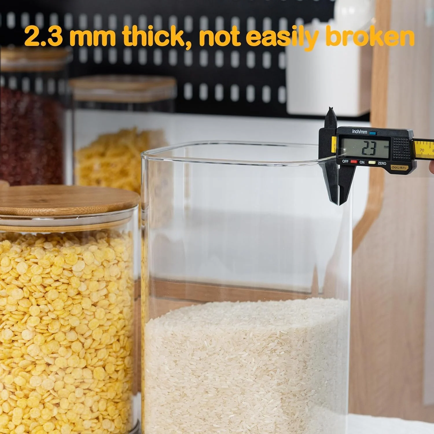 ظرف شیشه ای تک جداره Freeway با درب بامبو و حلقه سیلیکونی، ظرف نگهداری مواد غذایی 1500 میلی لیتری، شیشه مربعی شفاف 10 × 20 سانتی متر برای آشپزخانه شما
