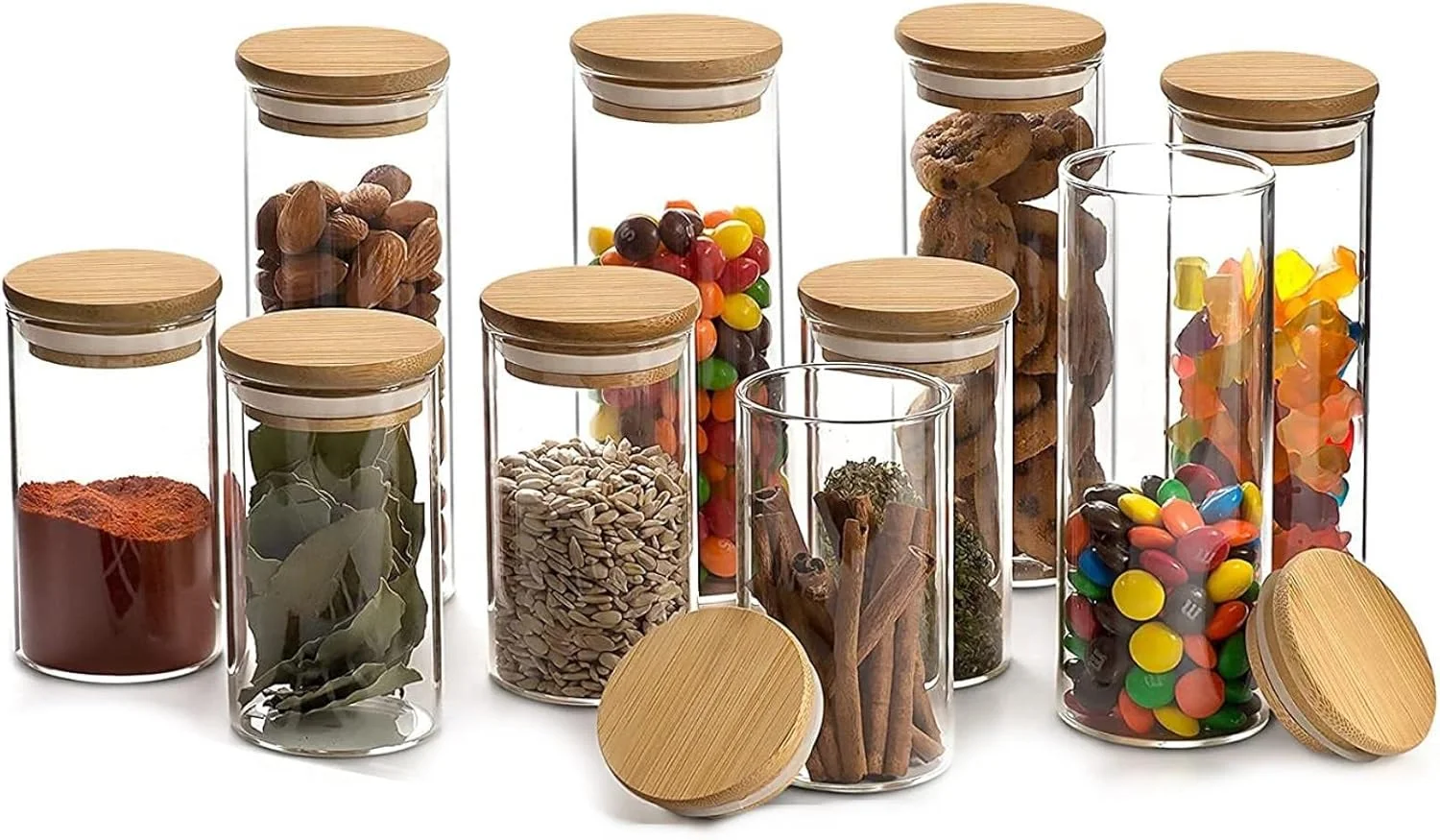 ظروف ادویه FUFU با درب بامبو، ظروف ادویه شیشه ای با برچسب، ظروف شیشه ای با درب های محکم، 12 عدد ظروف ادویه برای نگهداری ادویه جات، گیاهان، غلات 270 میلی لیتر