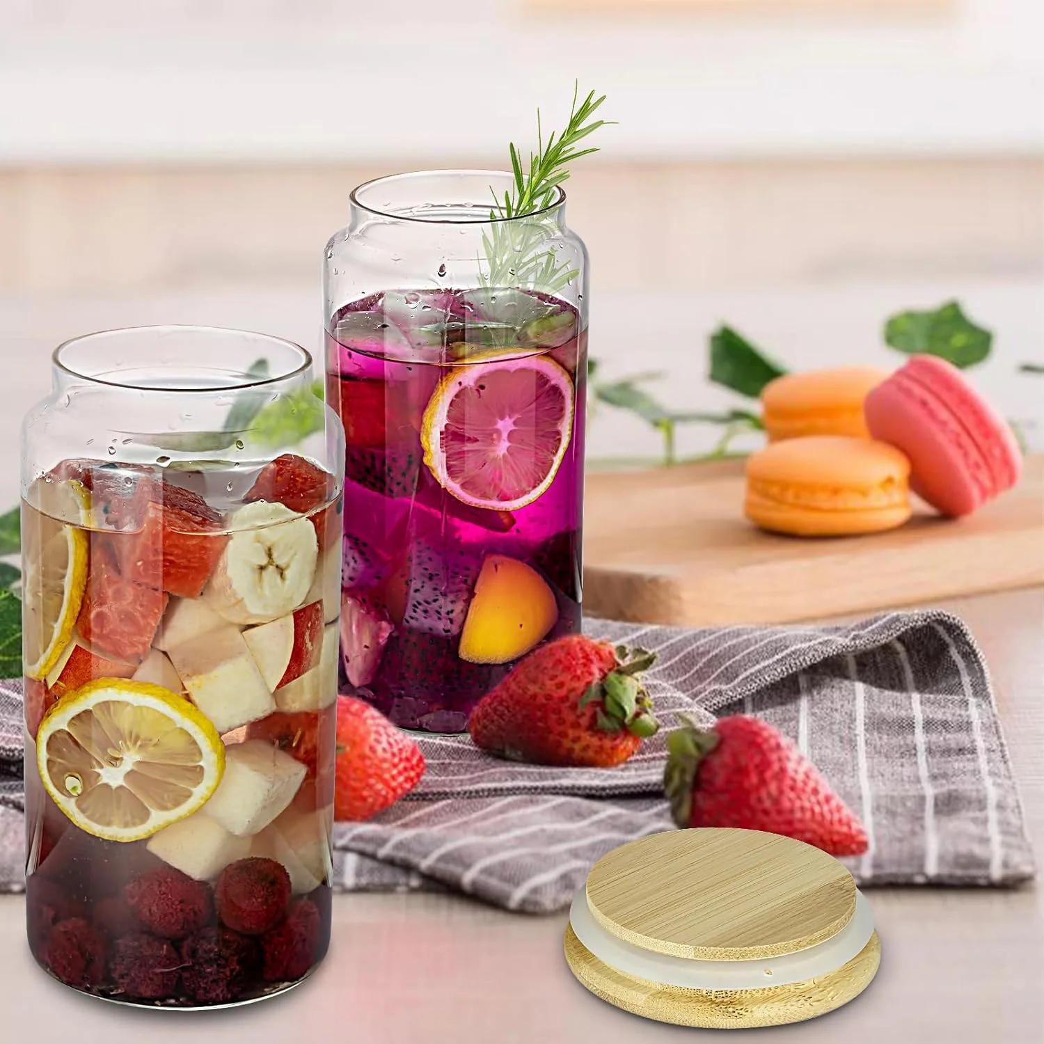 ظروف شیشه ای قهوه Foyofly به همراه قاشق، ظروف شفاف با درب بامبو، ظرف نگهداری مواد غذایی آشپزخانه برای ادویه جات، غلات، شکر، چای، دانه های قهوه، تنقلات (1200 میلی لیتر / 40 اونس - 1 عدد)