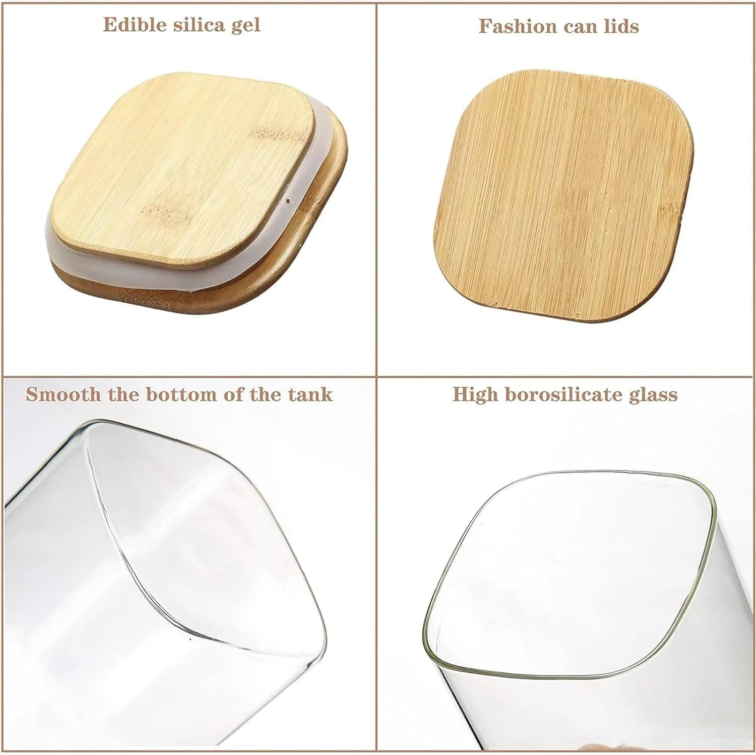 ظروف نگهداری مواد غذایی شیشه ای مربعی Freeway با درب بامبو، ست 6 عددی ظروف شفاف قابل چیدن برای آشپزخانه و نگهداری کوکی، آبنبات، شکر، دانه قهوه، پاستا، آجیل (530ml/800ml/1100ml/2100ml)