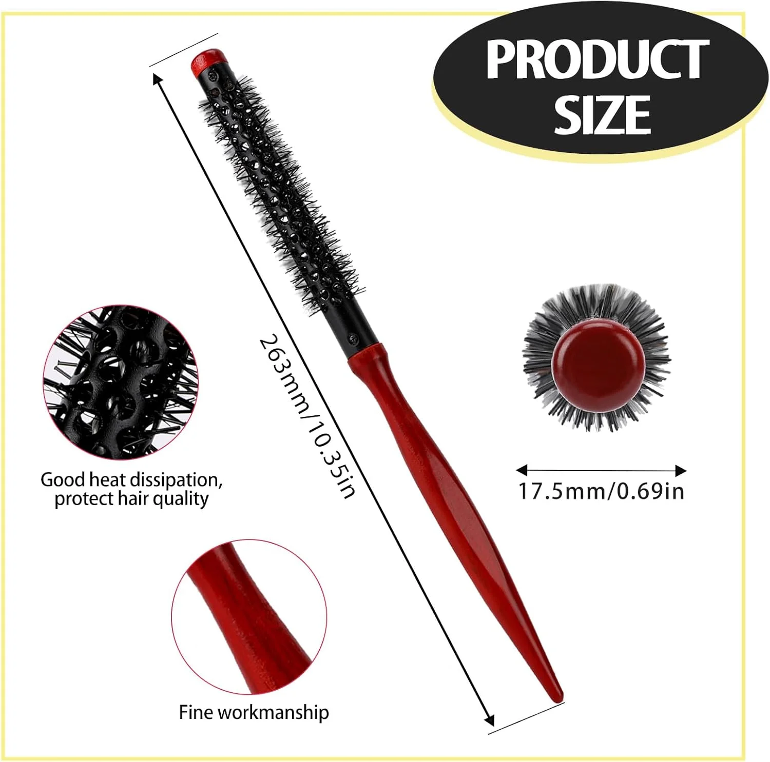 برس گرد کوچک برای خشک کردن مو، 2 عدد برس رولی کوچک قابل حمل، برس فر کننده مسافرتی با دسته چوبی و موهای نایلونی، برس حالت دهنده مو برای فر کردن، موهای کوتاه و موهای نازک
