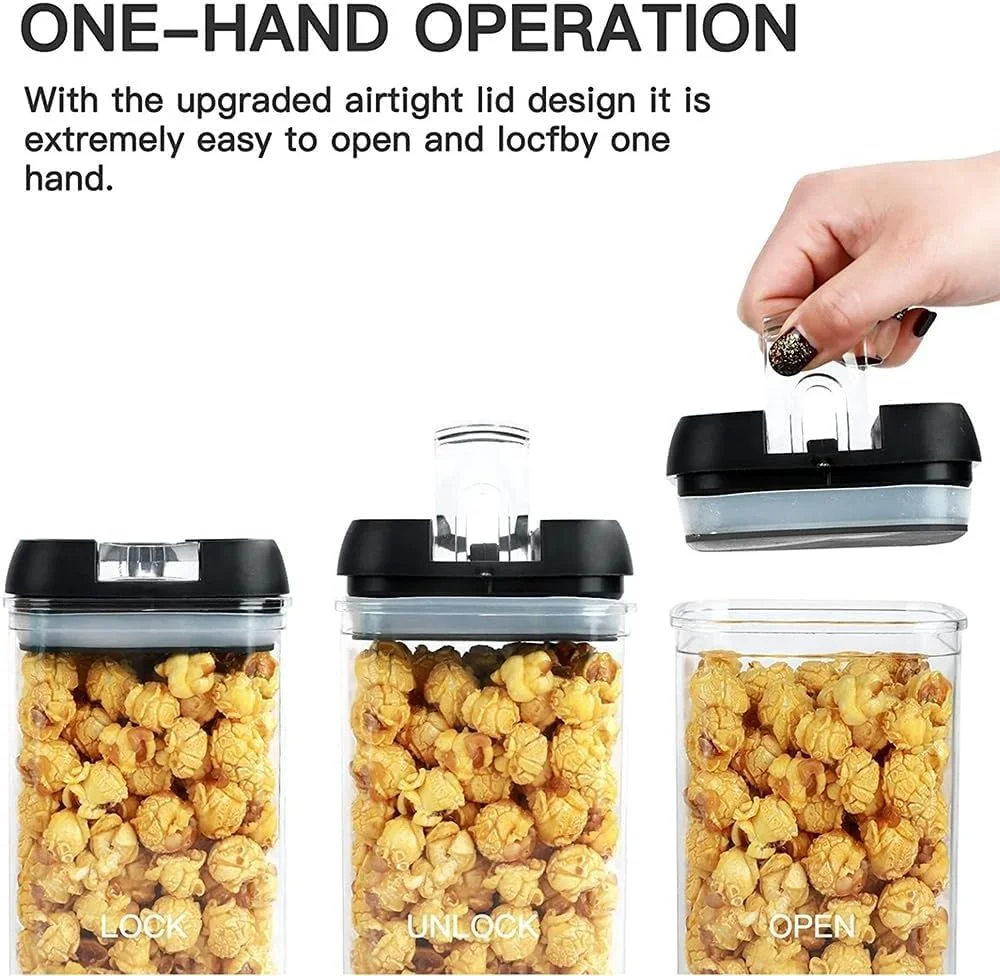 ست ظروف نگهداری مواد غذایی 7 تکه، ظروف آشپزخانه قابل چیدن، فنجان های اندازه گیری و برچسب های تخته سیاه قابل استفاده مجدد برای کوکی ها، لوبیا قرمز، دانه های قهوه، پاستا، نخود فرنگی، بلغور جو دوسر، شکر، رشته فرنگی