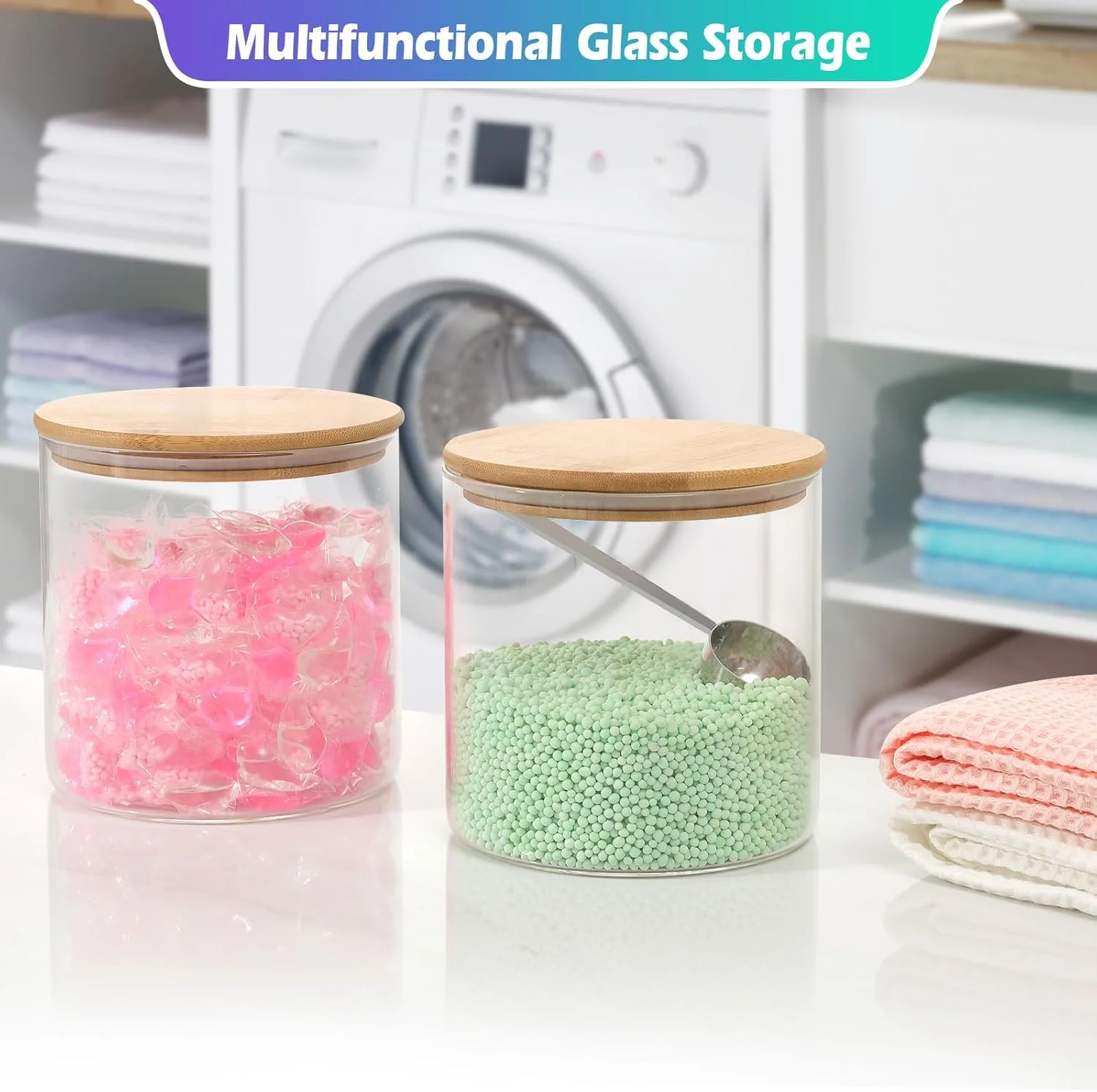 ظروف شیشه ای بزرگ Foyofly با درب، قاشق، ظروف نگهداری آرد و شکر، ظرف کوکی دهانه گشاد، ظرف استارتر خمیر ترش، ظروف آشپزخانه شیشه ای برای انبار، دانه های قهوه، برنج، پاستا، تنقلات