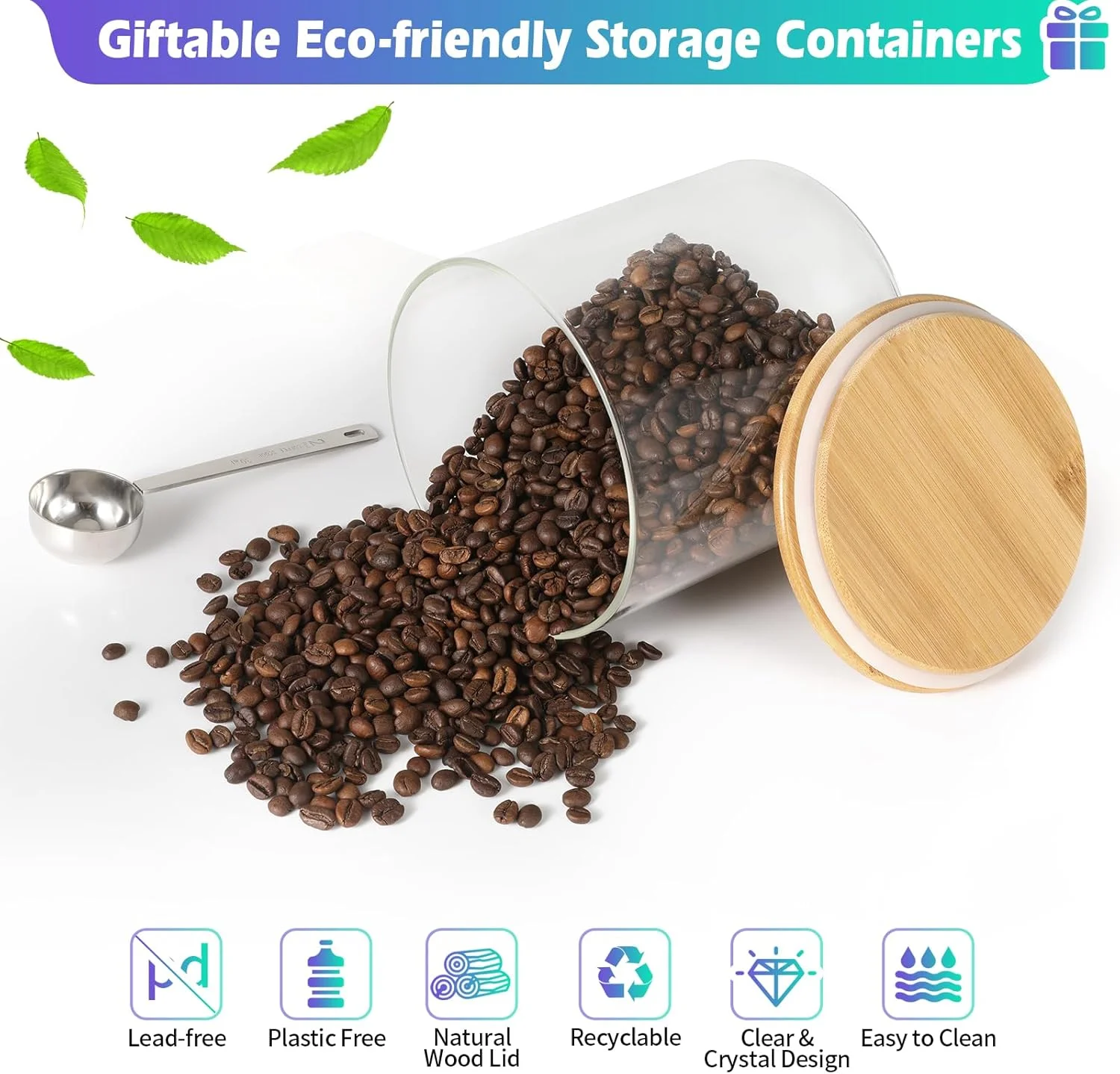 ظروف شیشه ای بزرگ Foyofly با درب، قاشق، ظروف نگهداری آرد و شکر، ظرف کوکی دهانه گشاد، ظرف استارتر خمیر ترش، ظروف آشپزخانه شیشه ای برای انبار، دانه های قهوه، برنج، پاستا، تنقلات