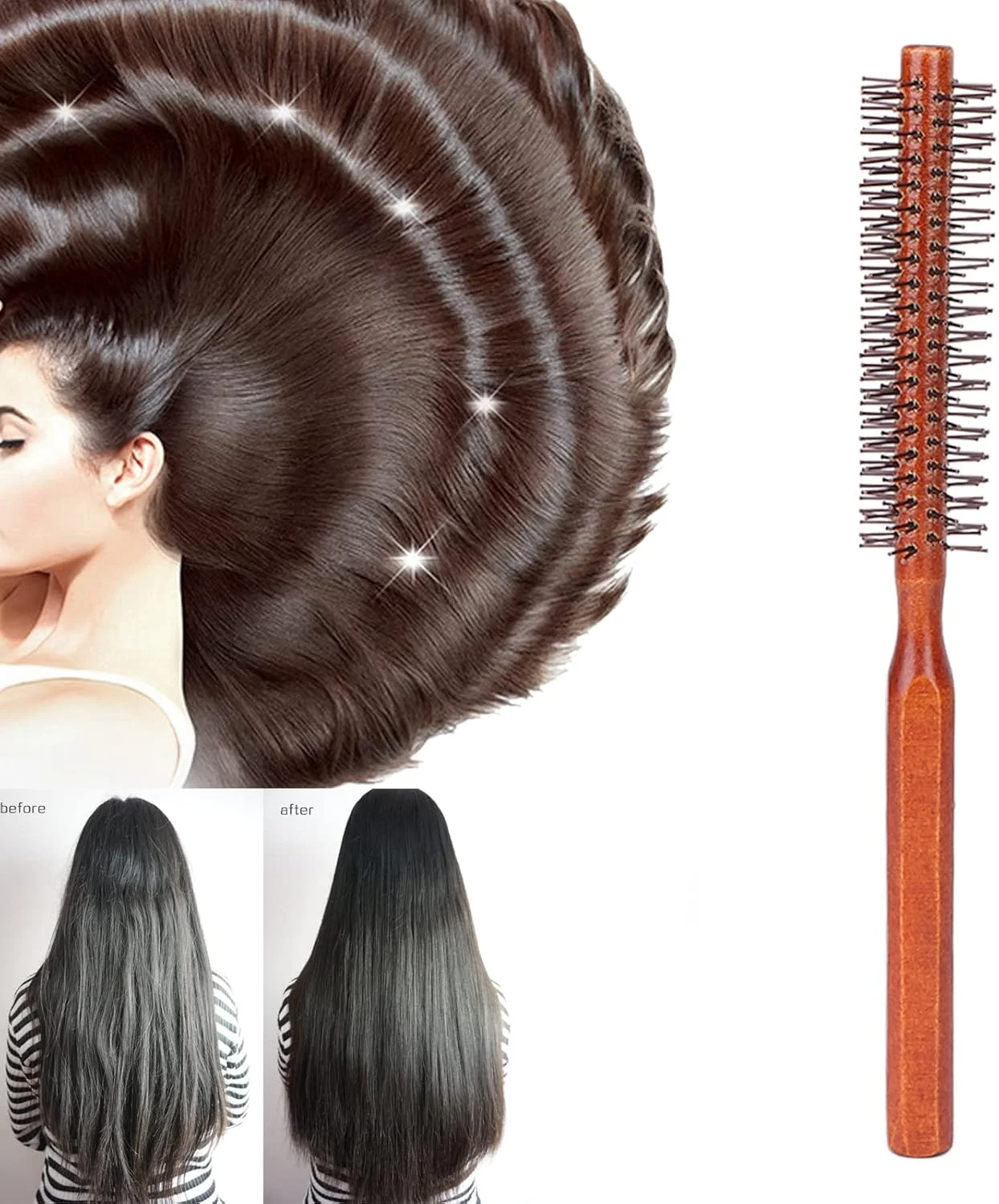 برس گرد حالت دهنده مو Shanrya، طراحی انسانی ضد تغییر شکل، برس گرد با دوام برای محافظت از مو در سالن