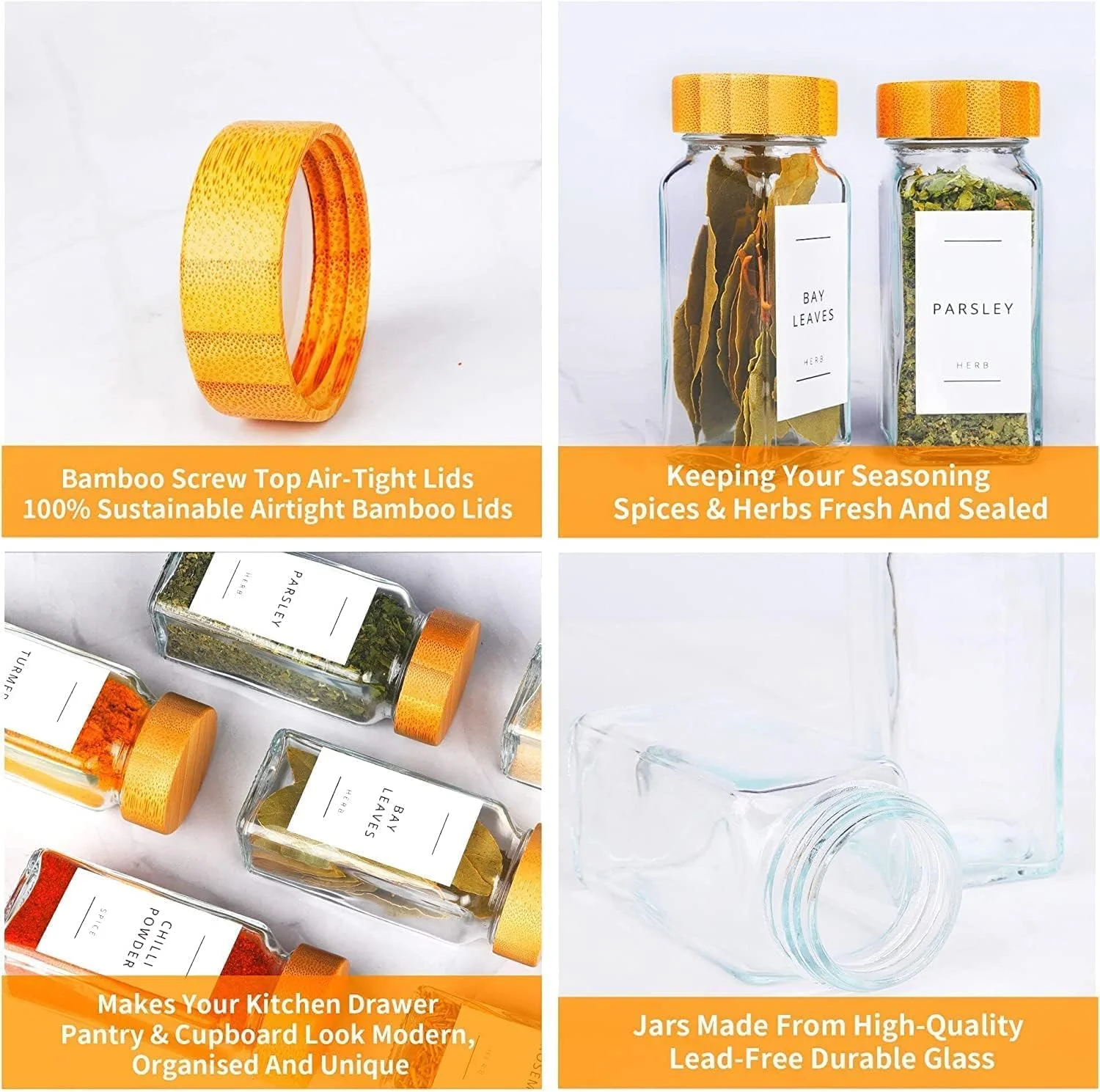 ست 12 عددی شیشه های مربعی Fix Space با درب بامبو - شیشه های مربعی با درب بامبو - برچسب های ضد آب برای گیاهان دارویی، ادویه جات و چاشنی - نظم دهنده و نگهدارنده آشپزخانه - شیشه های ادویه با درب و برچسب ست 12 عددی شیشه های مربعی Fix Space با درب بامبو - شیشه های مربعی با درب بامبو - برچسب های ضد آب برای گیاهان دارویی، ادویه جات و چاشنی - نظم دهنده و نگهدارنده آشپزخانه - شیشه های ادویه با درب و برچسب