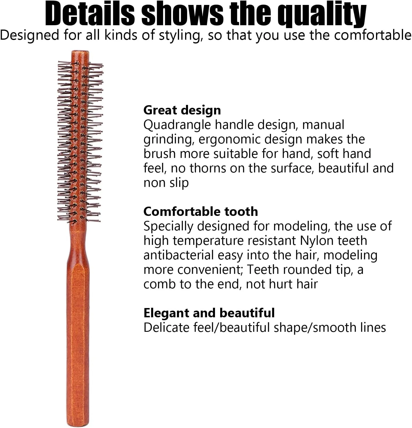 برس گرد حالت دهنده مو Shanrya، طراحی انسانی ضد تغییر شکل، برس گرد با دوام برای محافظت از مو در سالن