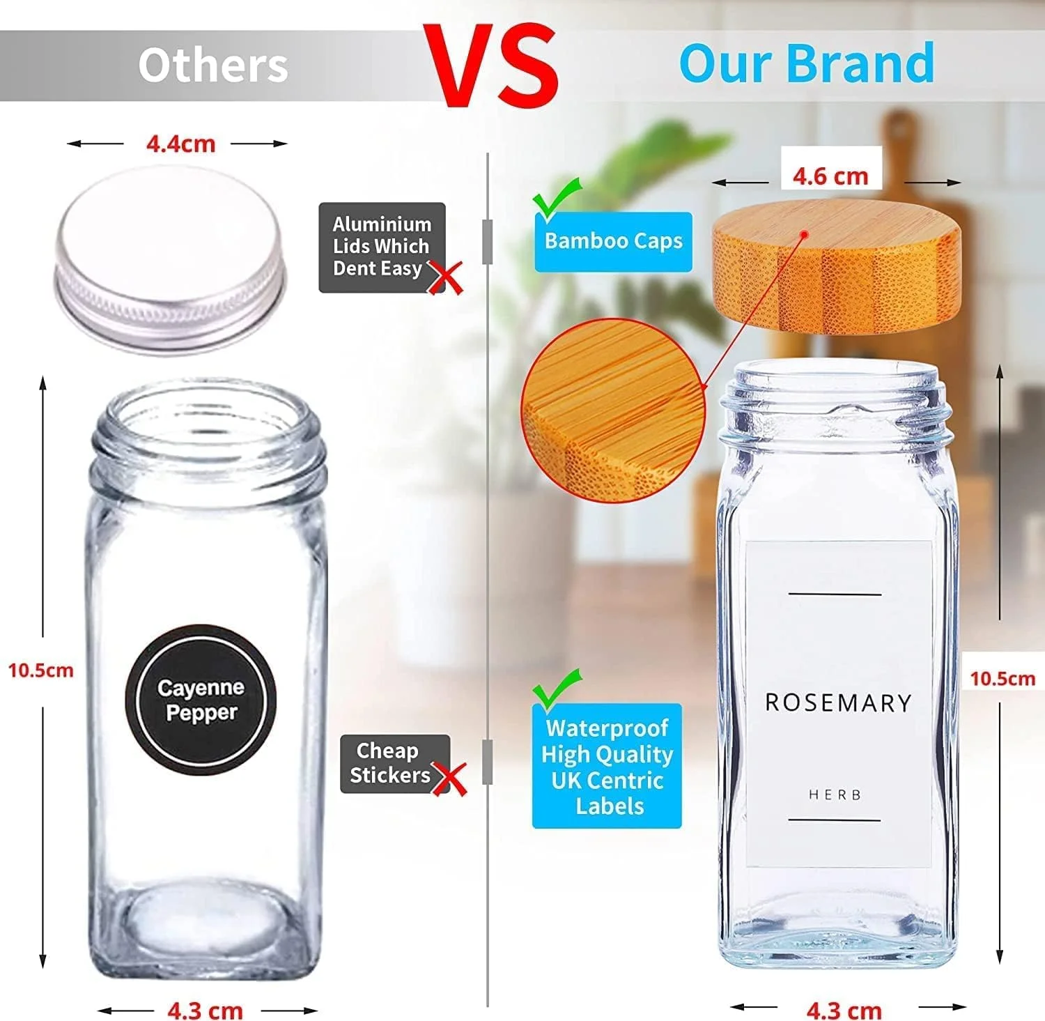 ست 12 عددی شیشه های مربعی Fix Space با درب بامبو - شیشه های مربعی با درب بامبو - برچسب های ضد آب برای گیاهان دارویی، ادویه جات و چاشنی - نظم دهنده و نگهدارنده آشپزخانه - شیشه های ادویه با درب و برچسب ست 12 عددی شیشه های مربعی Fix Space با درب بامبو - شیشه های مربعی با درب بامبو - برچسب های ضد آب برای گیاهان دارویی، ادویه جات و چاشنی - نظم دهنده و نگهدارنده آشپزخانه - شیشه های ادویه با درب و برچسب